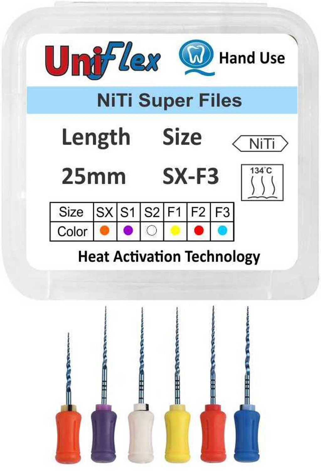 Uniflex Hand Protaper 21mm SX to F3 Assorted NiTi Blue Super Files Heat Activation Technology Surgical Plier (Steel) - Image 1