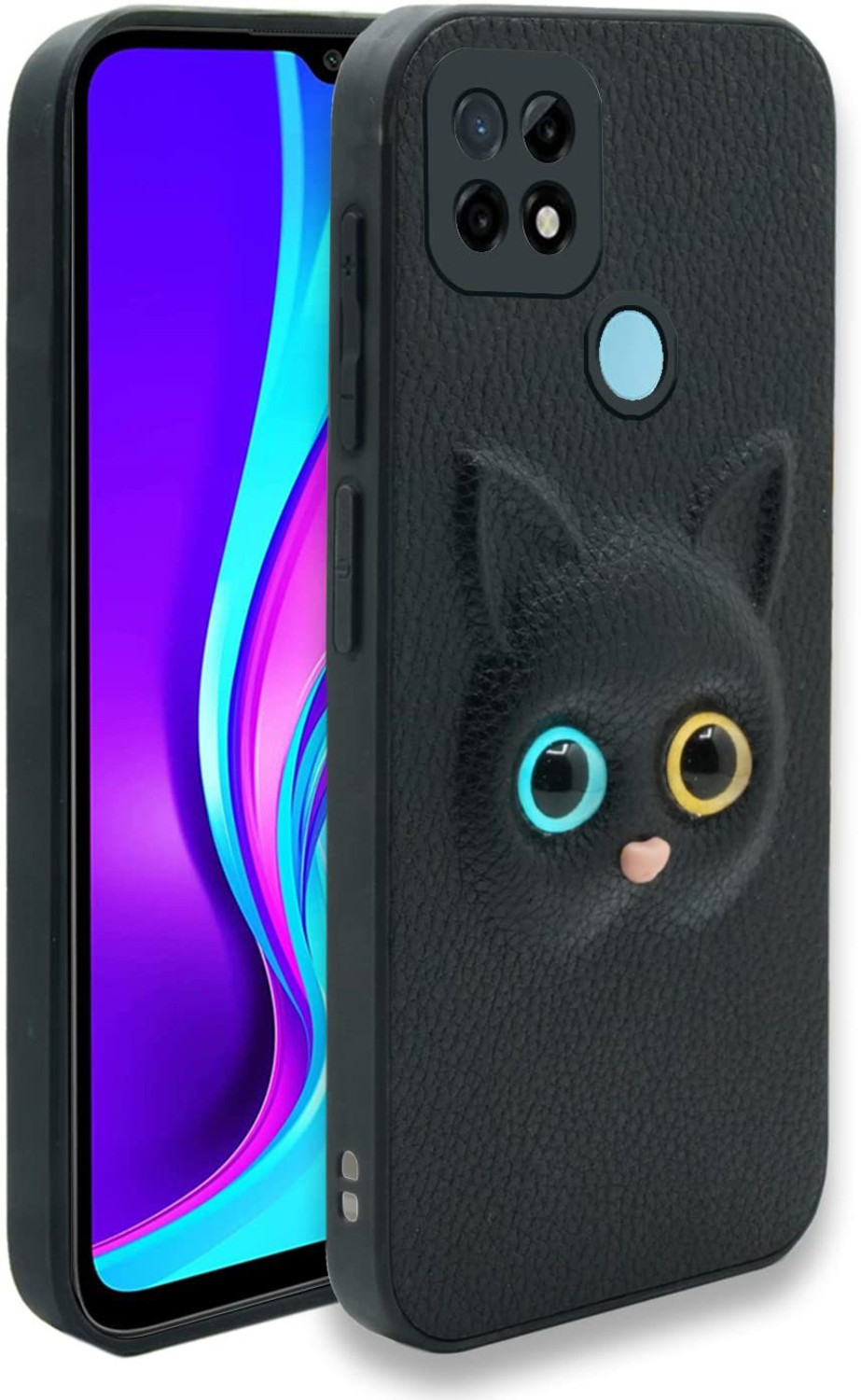 Lilliput Back Cover for Realme C12 (Black 3D Kitty Design) - Image 1