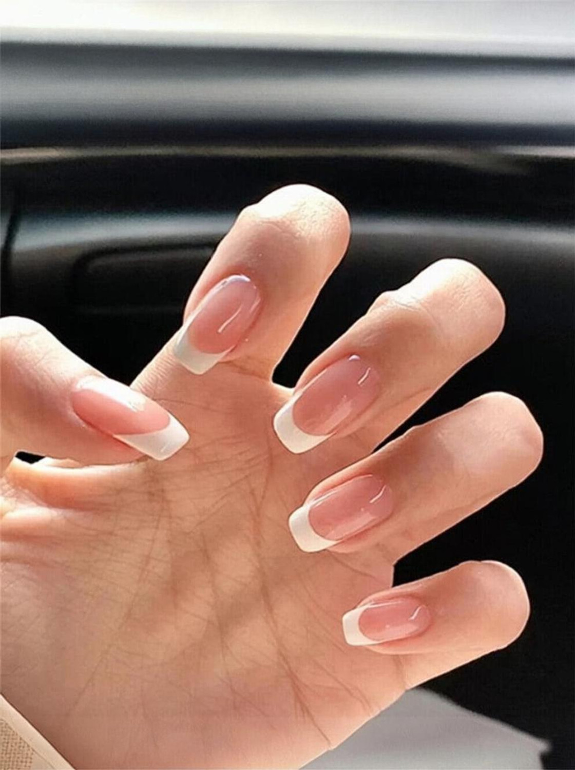 Beauzy Nude Pink French Tip Press On Nails, Square Full Cover, Pack - Image 1