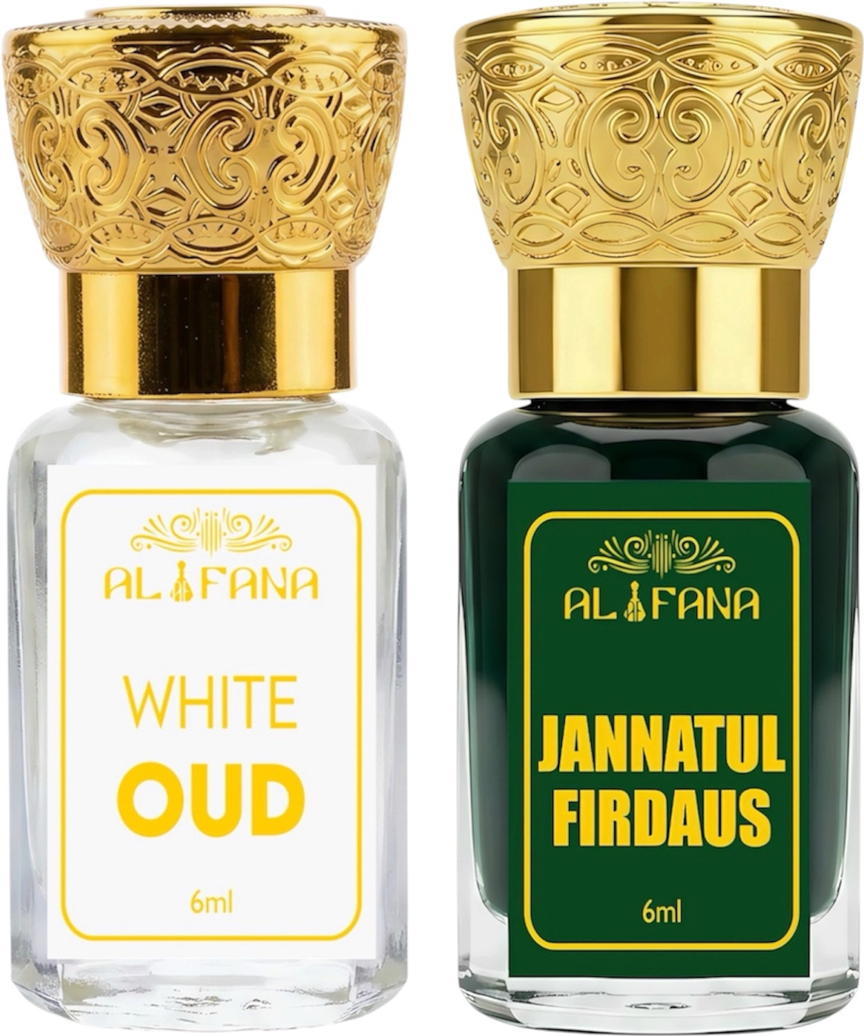 AL FANA White Oud & Jannatul Firdaus Attar Combo Pack 6ml + 6ml Floral Attar (Jannat ul Firdaus, White Oudh) - Image 1