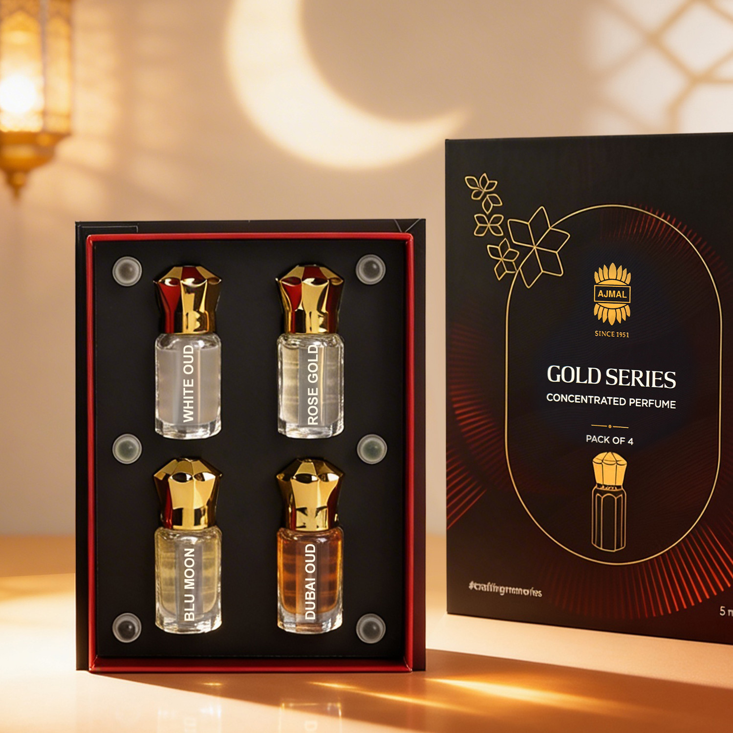 Ajmal Gold Series Unisex Attar Gift Set (Pack of 4, Floral) - Image 1