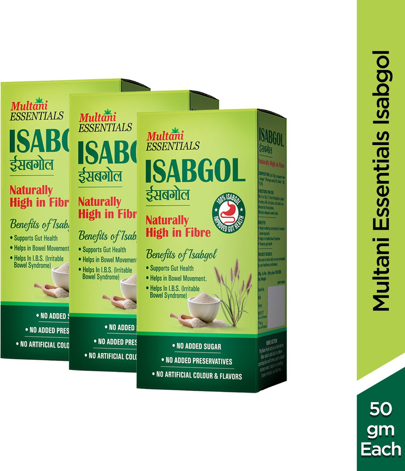 Multani Essentials Isabgol Psyllium Husk Powder, 3 x 50g - Image 1