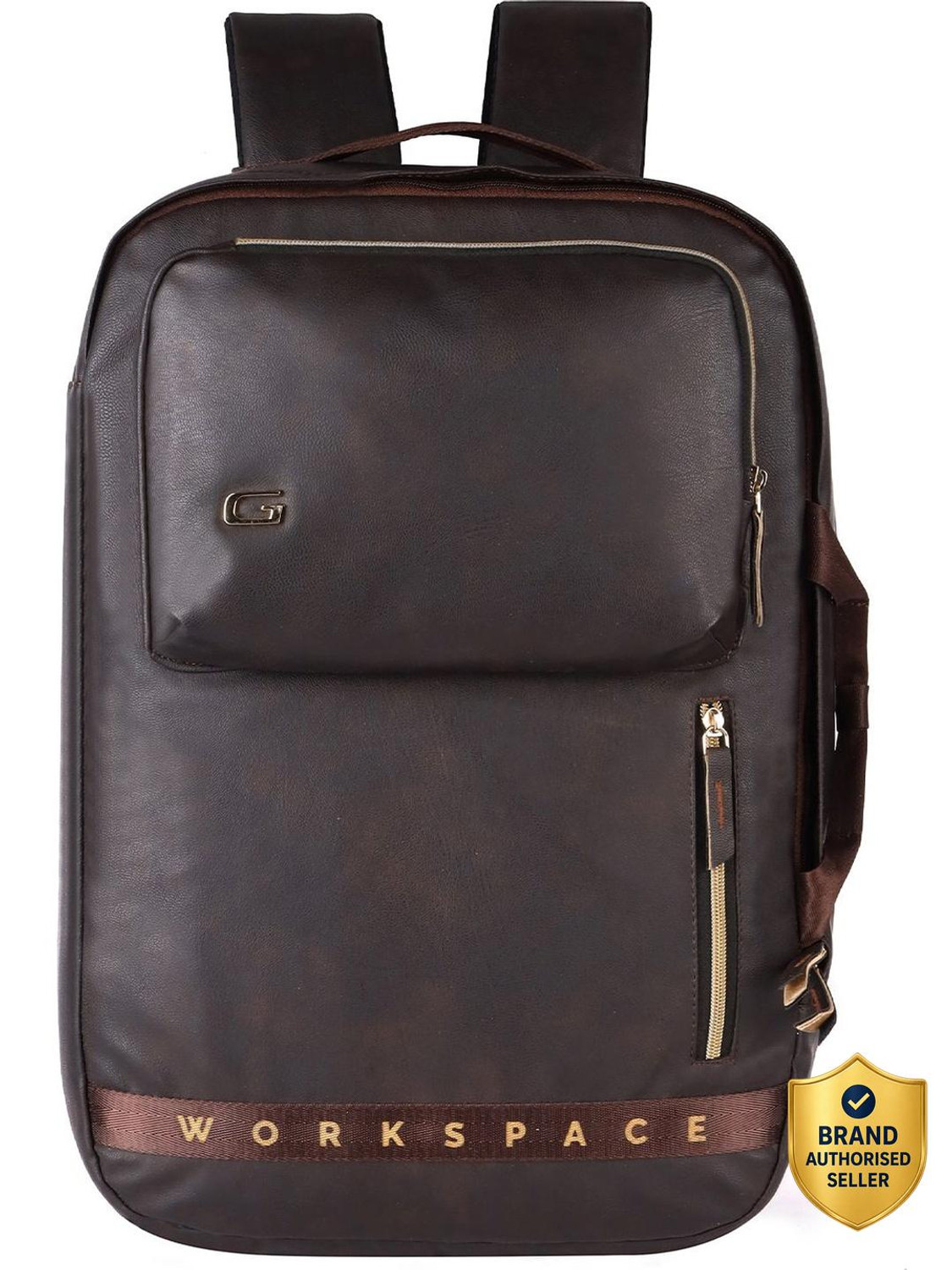Gear Medium 21L Laptop Backpack Brown Faux Leather - Image 1