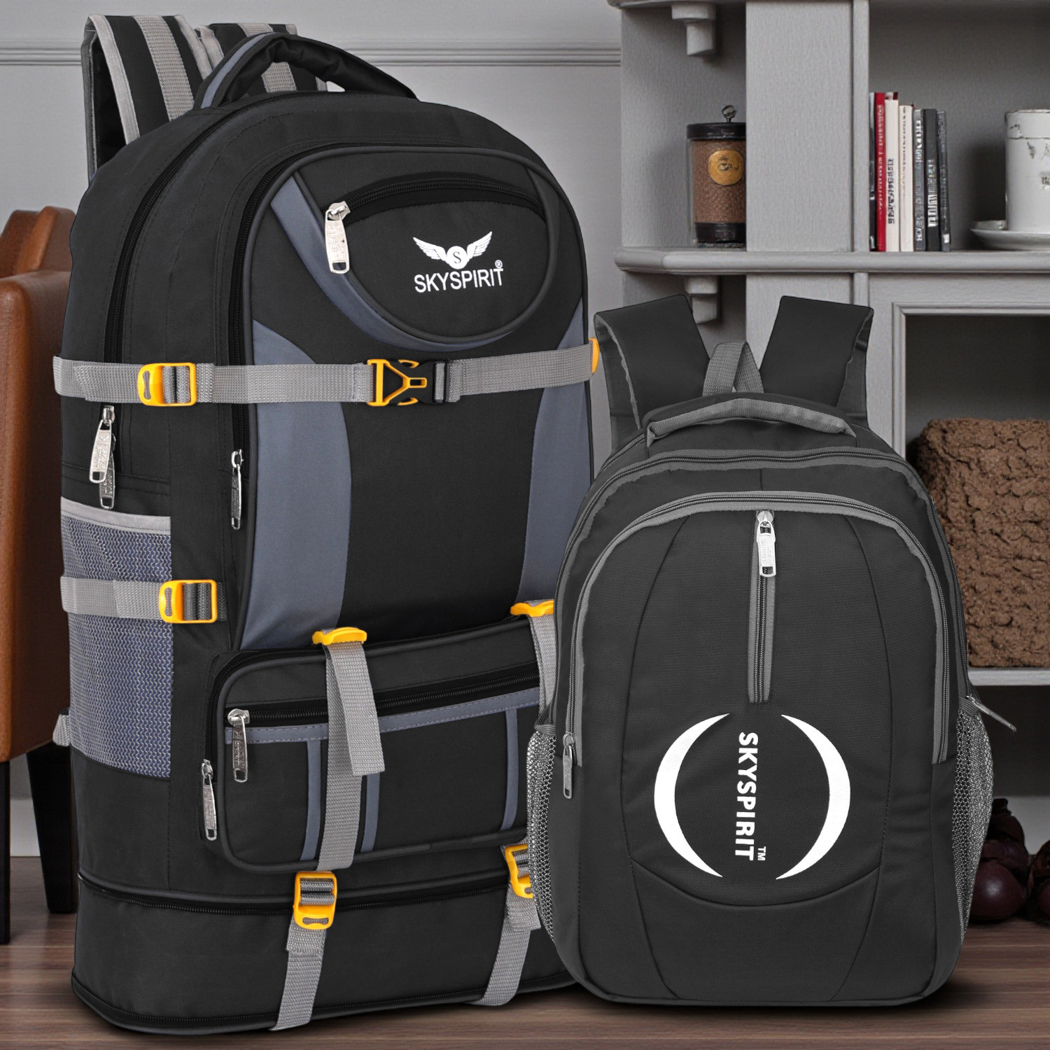 Sky Spirit 110L Travel Backpack Combo Set, Black, Pack of 2 - Image 1