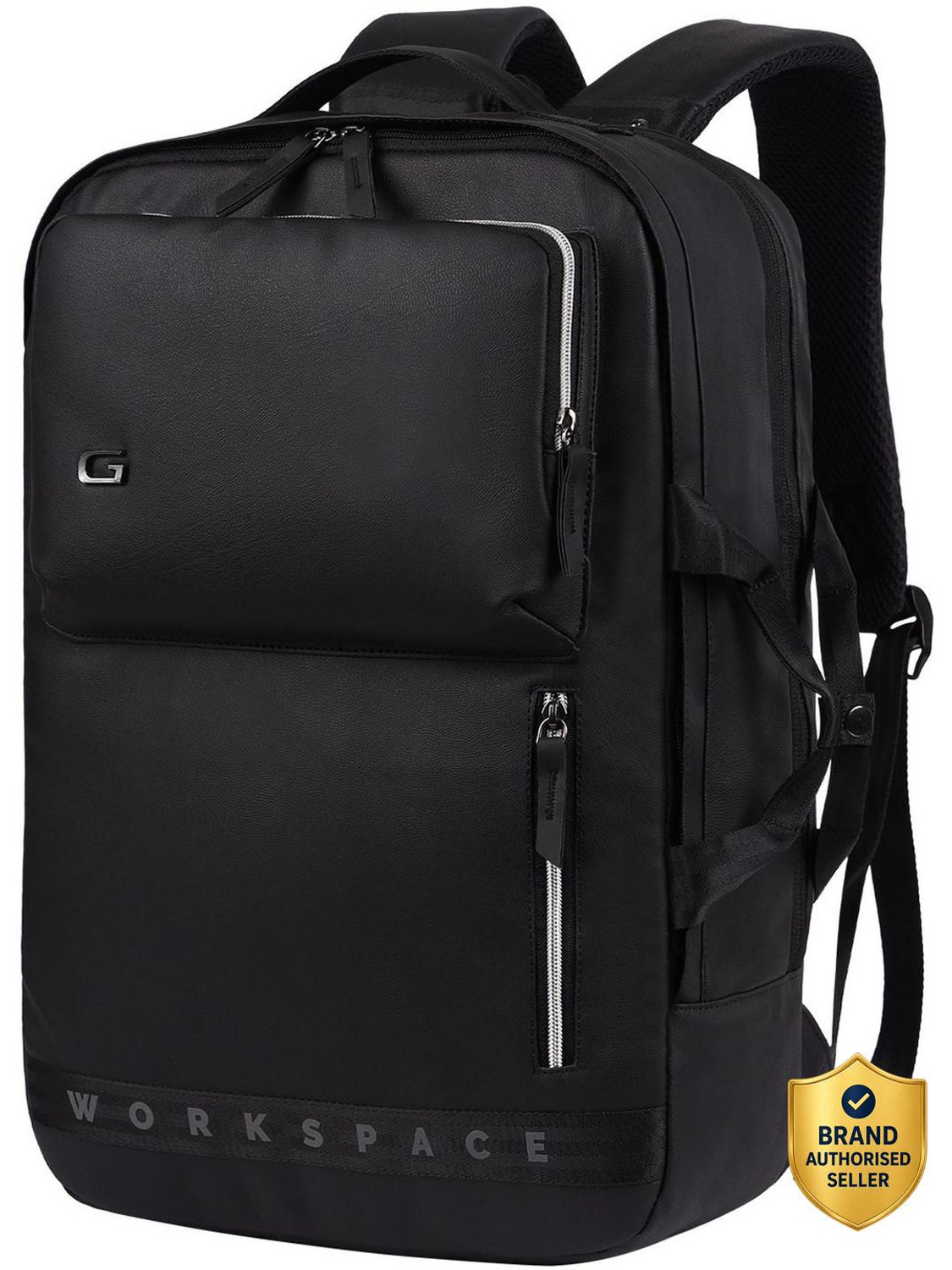 Gear Medium 21L Laptop Backpack Hybrid Leather Briefcase (Black) - Image 1