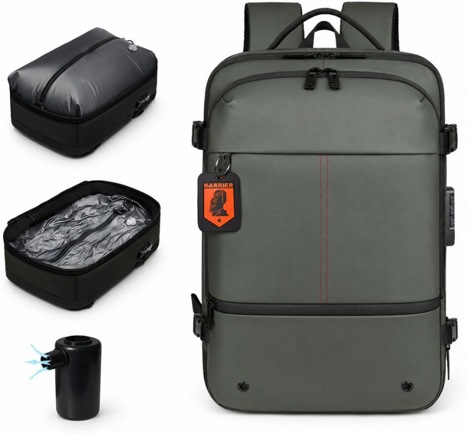 KARRIER Large 60 L Laptop Backpack Vacuum Compression Backpack with Built-in System for Clothes & Gear (Green) - Image 1
