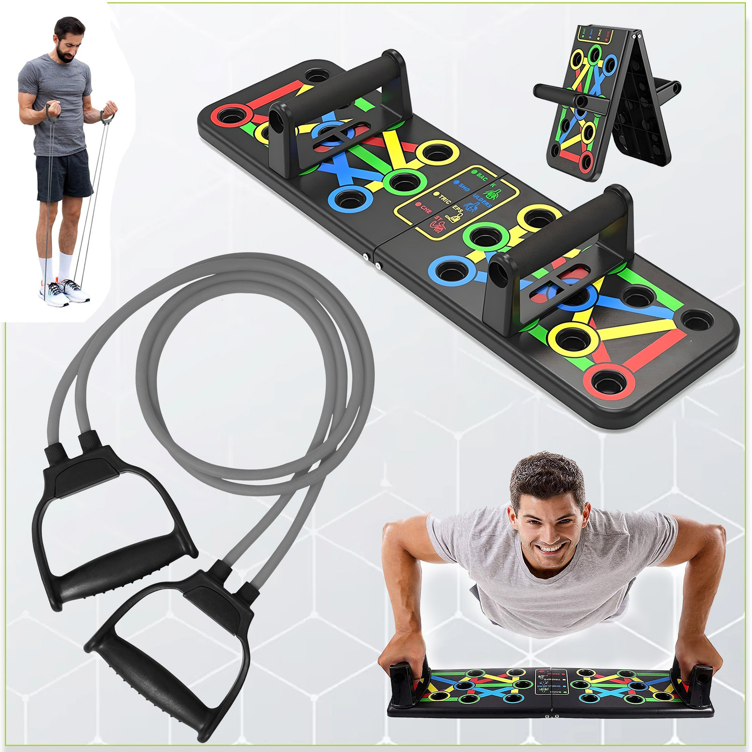 Manogyam Combo: 2 Push-up Boards & Toning Tube, Black - Image 1