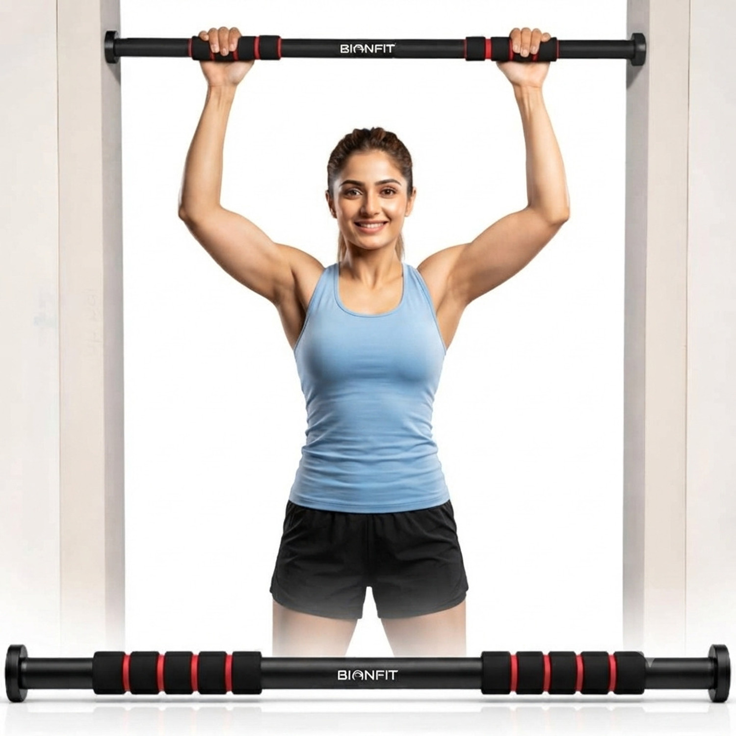 BIONFIT Adjustable Anti-Slip Pull-Up Bar, 62-100 cm, Black - Image 1