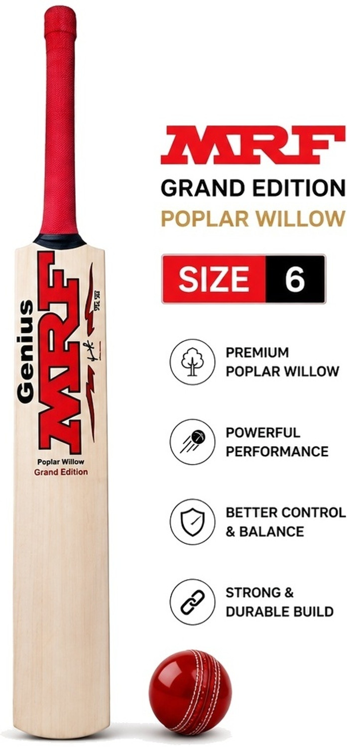 MRF Genius Premium Size 6 Tennis Ball Bat, Poplar Willow Cricket Bat For 12 - 14 Yrs (1 kg) - Image 1