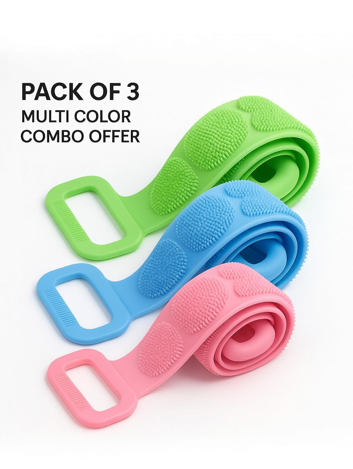 LINESTOFF PACK OF 3 Silicone Back Scrubber Bath Brush with Dual Handles Soft Body Cleaner - Image 1