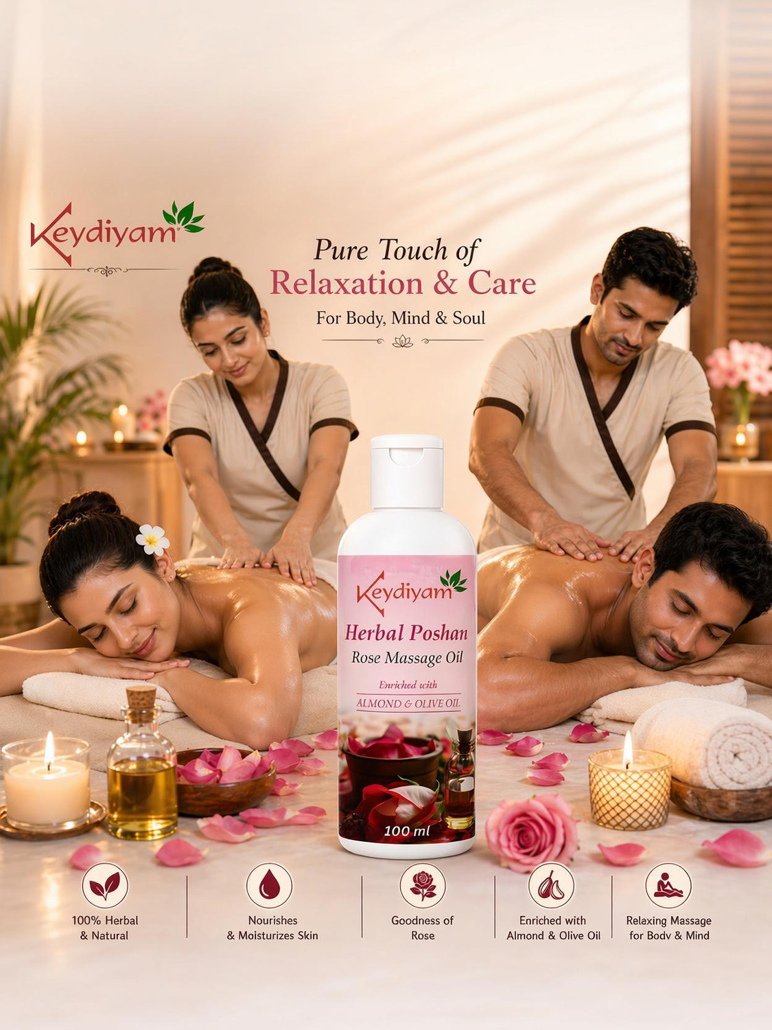keydiyam Sexy Massage oil Your New Spa-Day Essential â Pink, Pure, and Pampering (100 ml) (100 ml) - Image 1