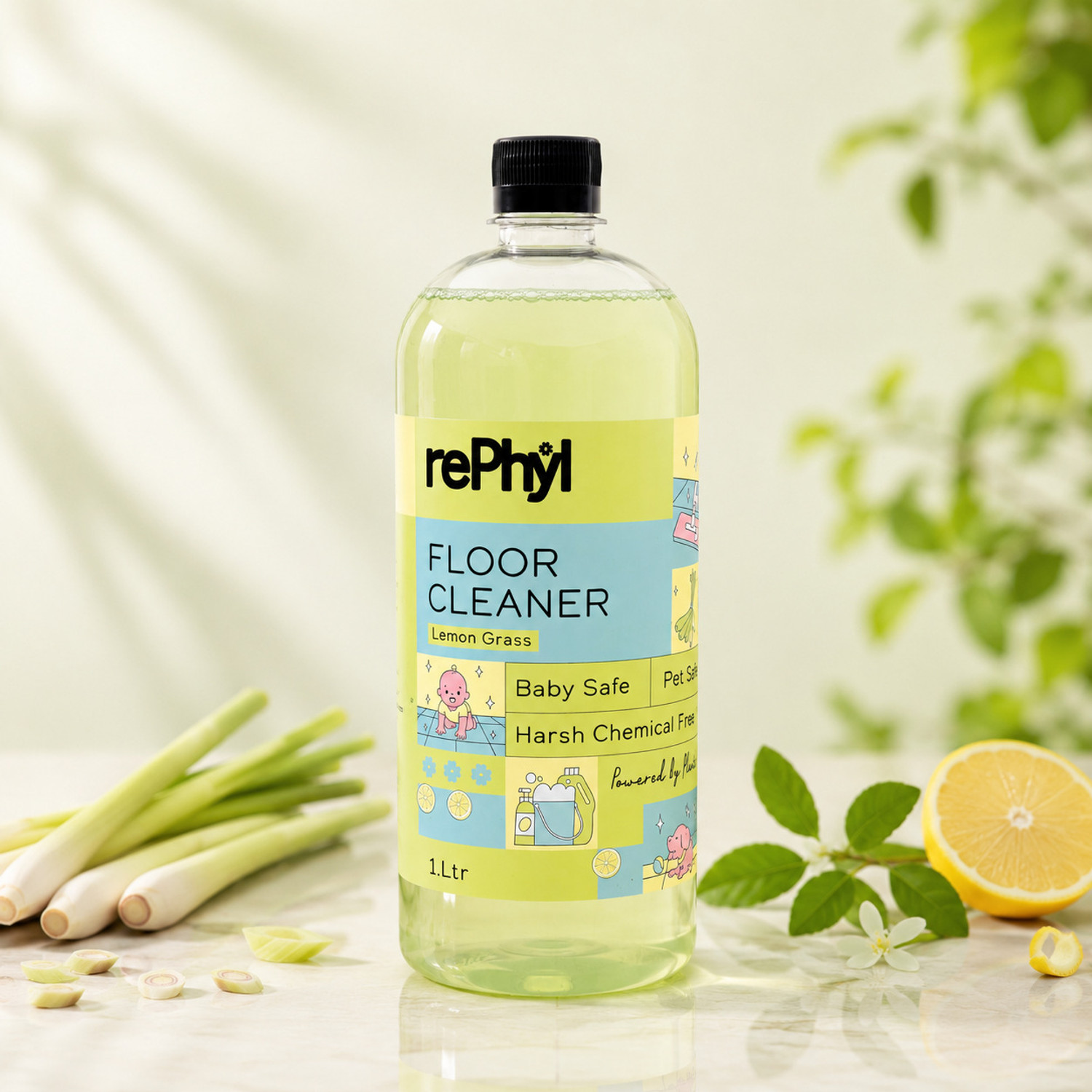 rePhyl Plant-Powered Floor Cleaner Liquid - Lemongrass | Multi Surface Cleaner Lemongrass (1 L) - Image 1