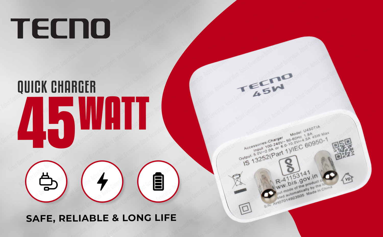 Tecno à¤à¥à¤à¥à¤¨à¥ U450TIA à¤à¤¾à¤°à¥à¤à¤° (à¤¸à¤«à¥à¤¦) - Image 1