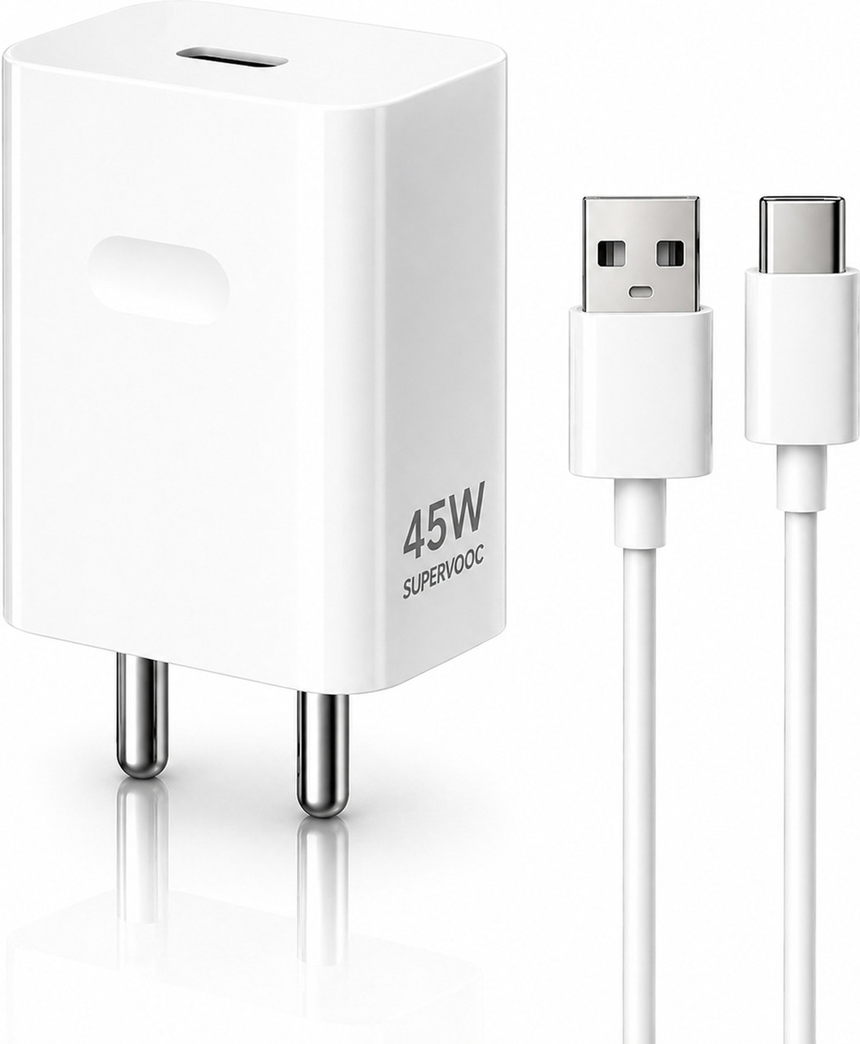 shopbucket 45 W SuperVOOC 5 A Wall Charger for Mobile with Detachable Cable (White, Cable Included) - Image 1