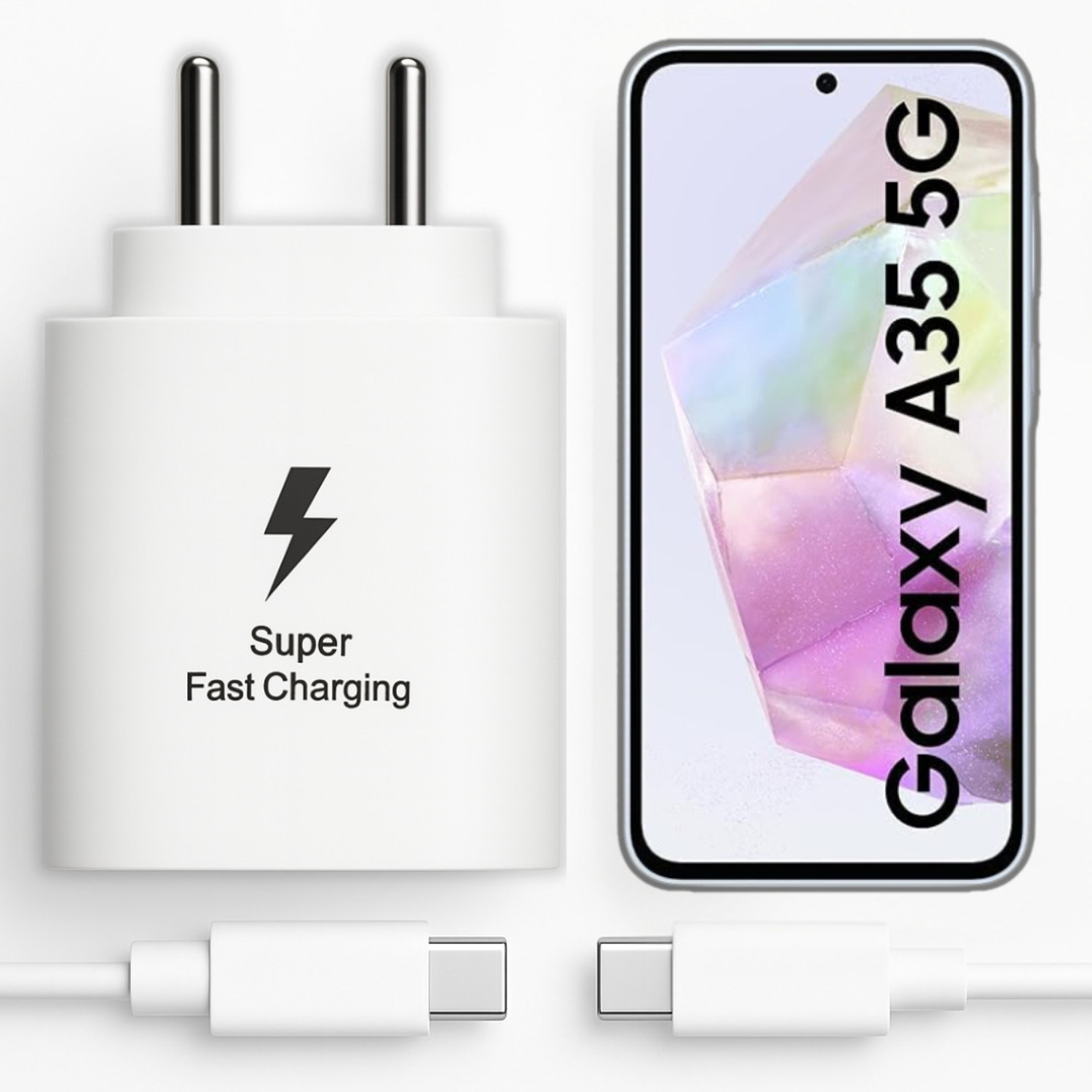 RoarX 25 W PPS 3 A Wall Charger for Mobile with Detachable Cable (White, Superfast Charger for Samsung Galaxy A35 5g Fast Charger Adapter, Cable Included) - Image 1