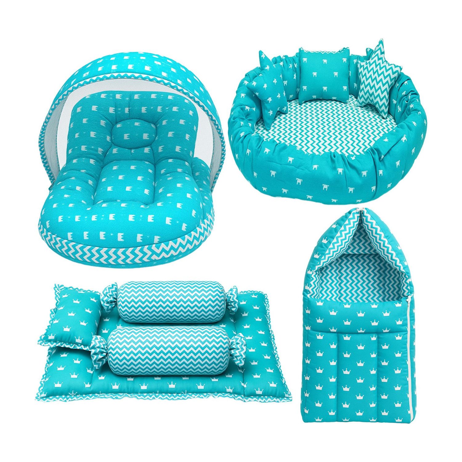 Fareto Cotton Baby Bed Sized Bedding Set (Multicolor, 1 sleeping bag, 1 Mattress with net, 1 Nest with Three pillow, 1 Pillow Set, 1 Carry Bed) - Image 1