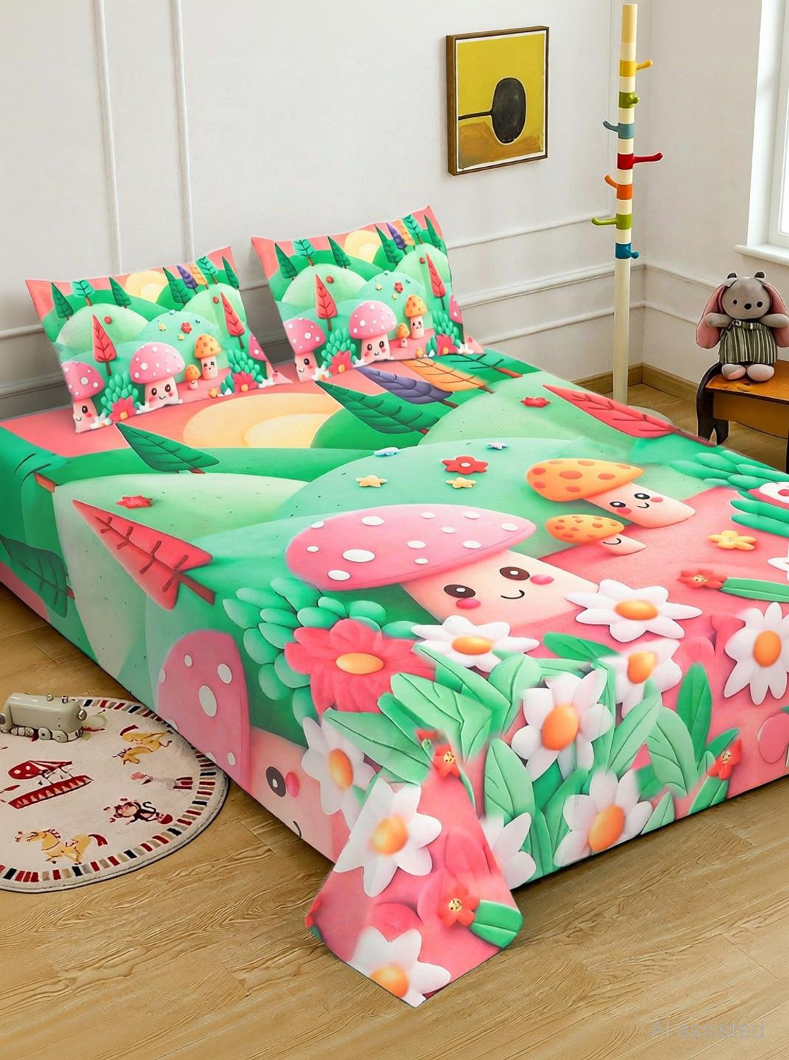 Klotthe Cotton Blend King Flat 400 TC Floral Bedsheet (Green) - Image 1