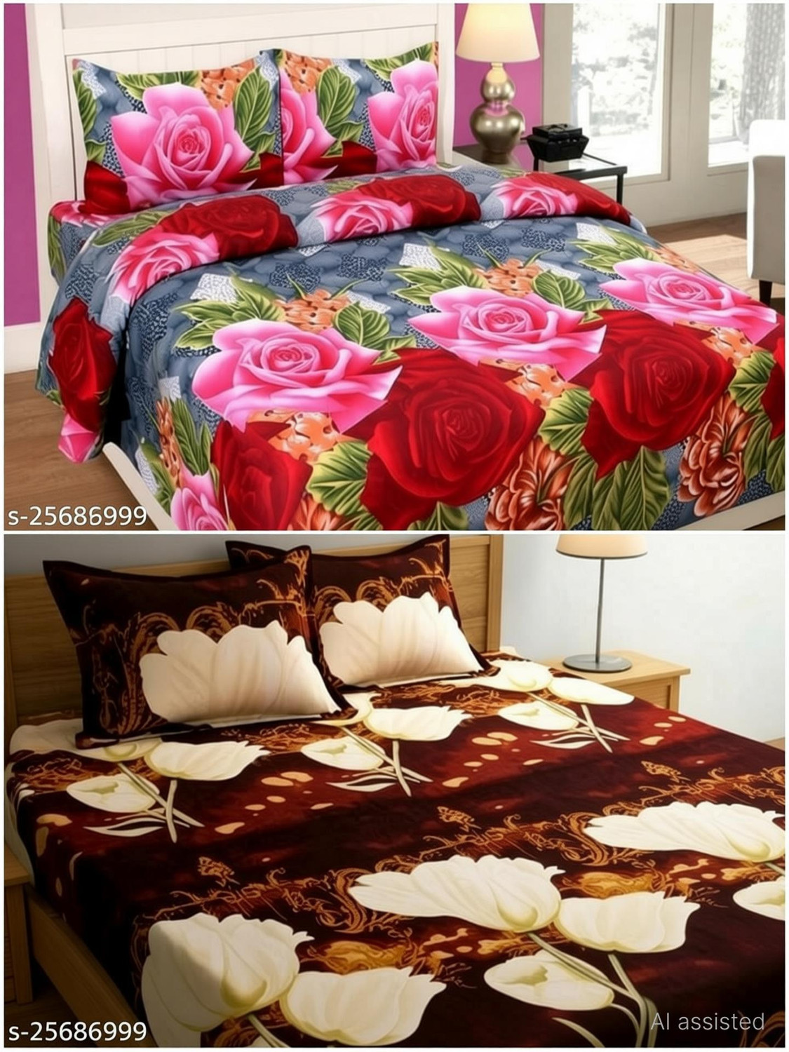 JGdecor Polycotton Double Flat 150 TC Floral 2 Bedsheets with 4 - Image 1