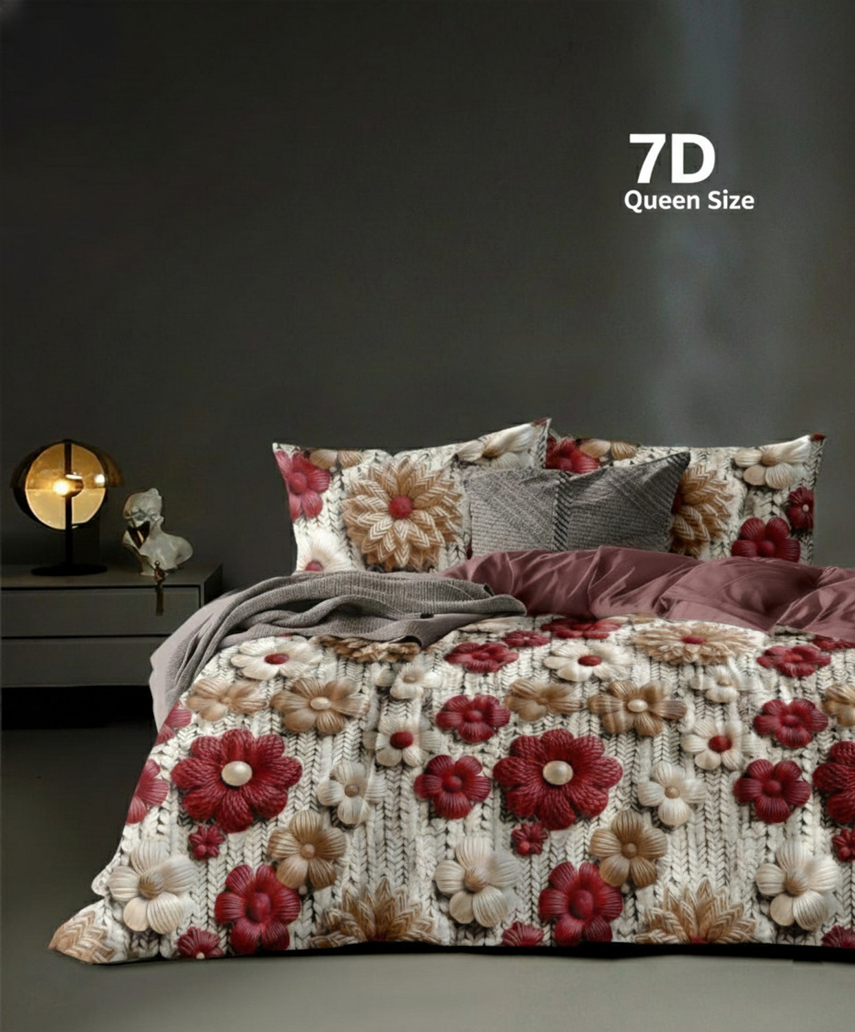 Newlife Creations Cotton Queen Flat 300 TC Floral 1 Bedsheet with 2 Pillow Covers (Red) - Image 1