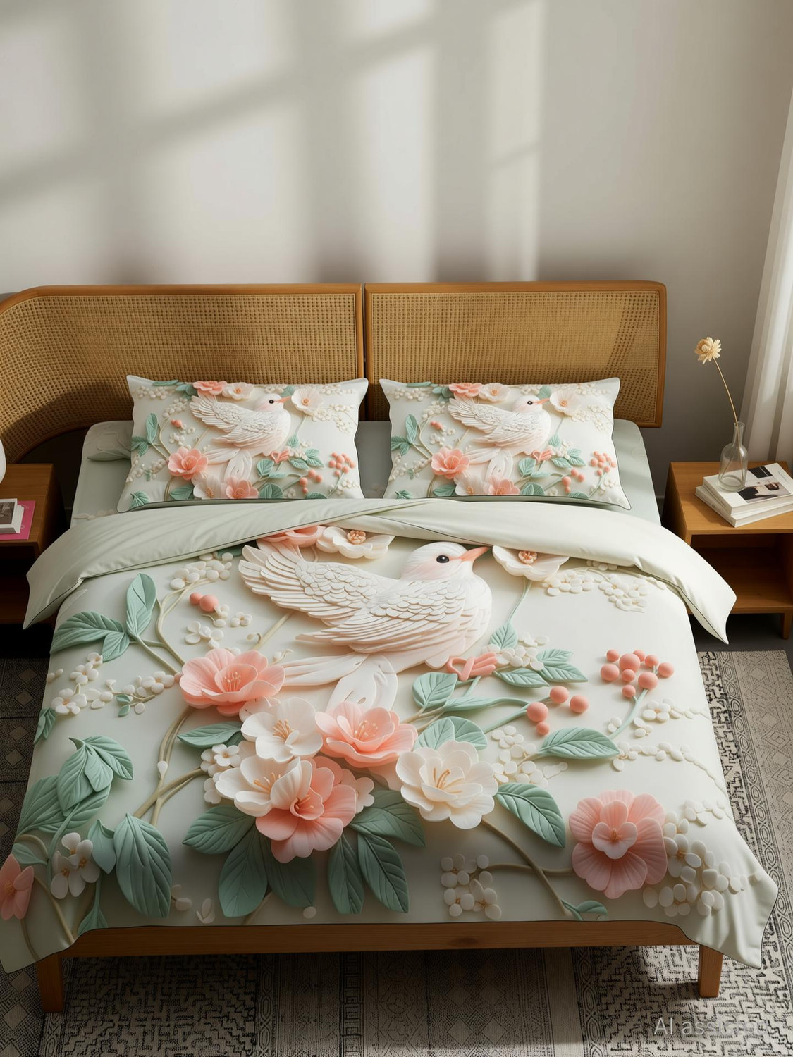 MAA HOME CONCEPT Polycotton, Microfiber Super King Flat 400 TC Printed 1 Bedsheet with 2 Pillow Covers (Green Beige) - Image 1