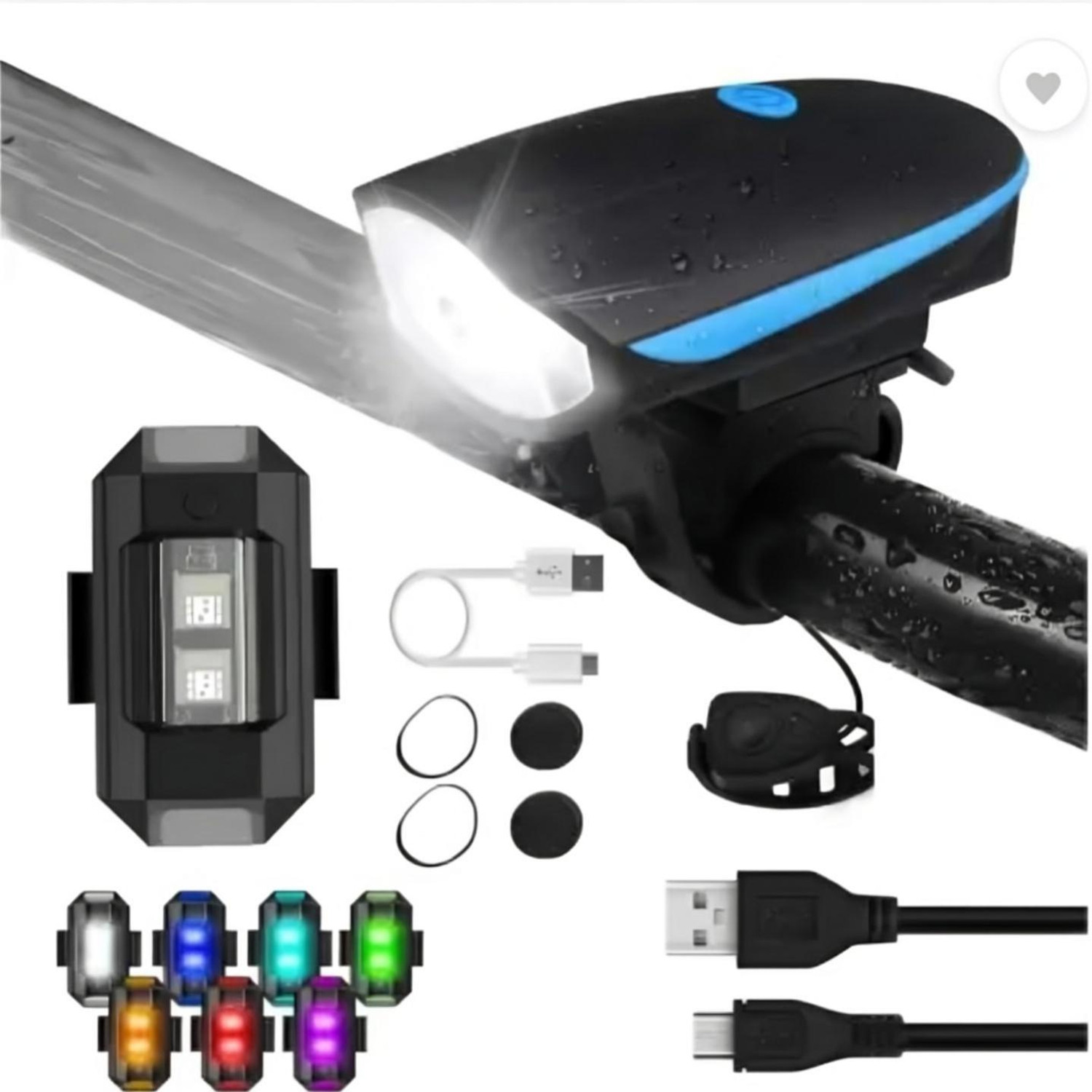 HAPPYRIDER Bicycle Combo Of Front Cycle Light Back Tail/Helmet Light Bell (Blue) - Image 1
