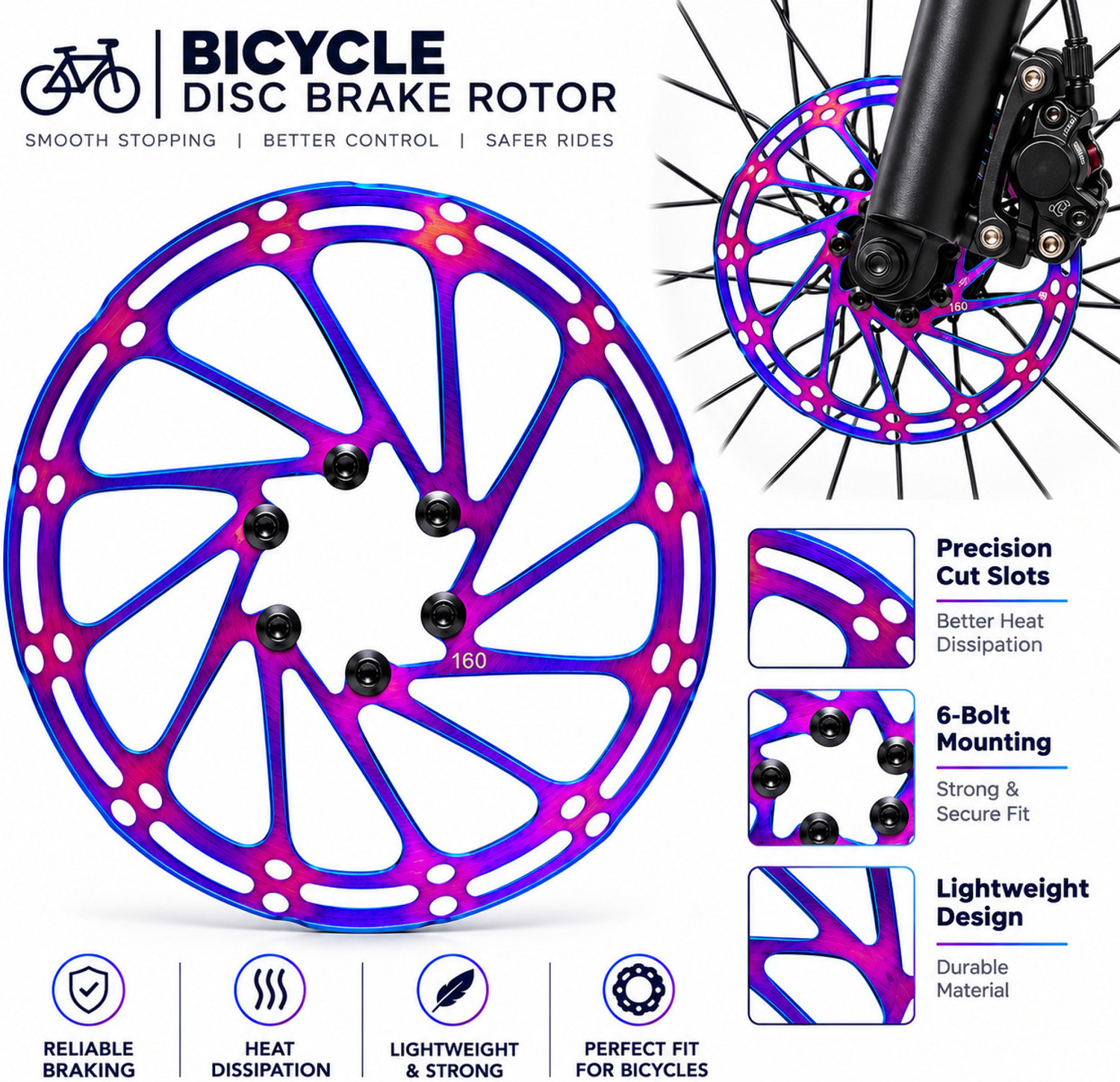 Furix Rainbow Bicycle Disc Brake Rotor | MTB, Road & Hybrid Bikes Bicycle Brake Disk (160 mm) - Image 1