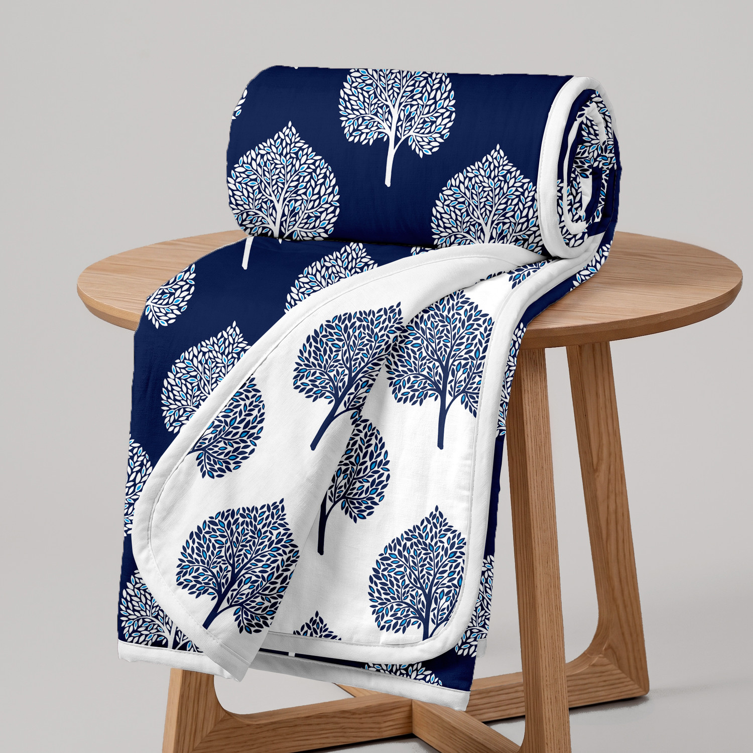 Divine Casa Printed Single Dohar for AC Room (Microfiber, Dark Sapphire and White) - Image 1