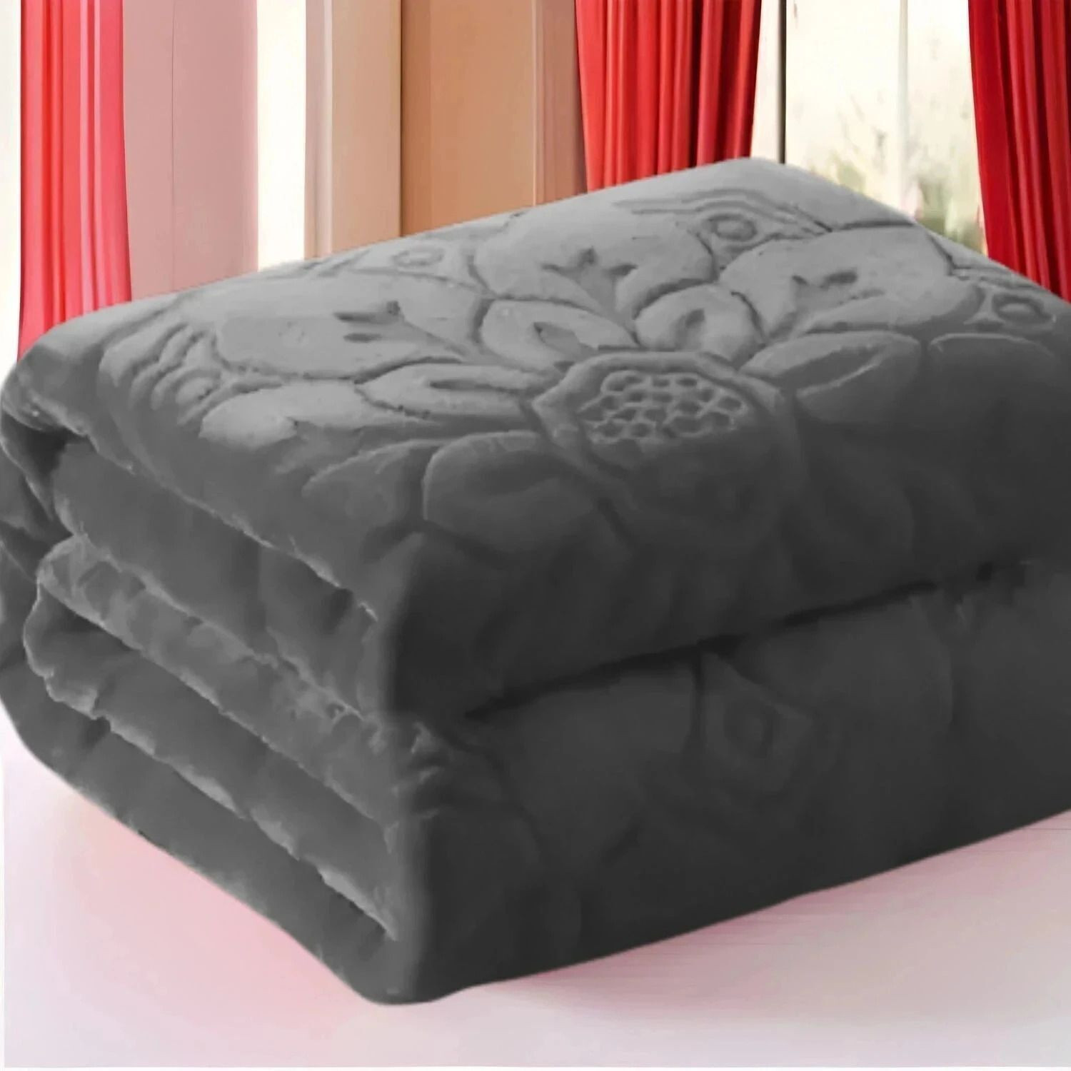 MAGICAL Floral Double Mink Blanket Dark Grey - Image 1
