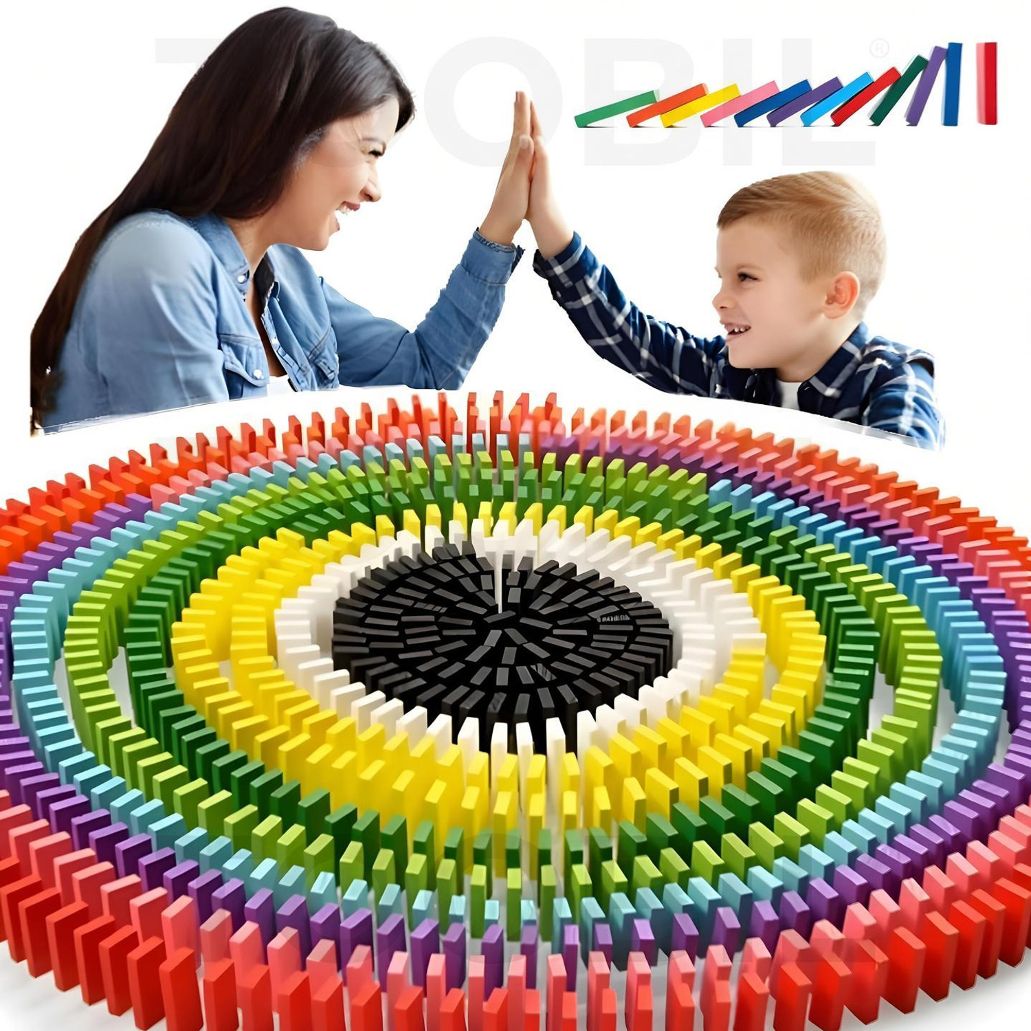 TOOBIL 120 pcs 12 Color Wooden Dominos Blocks Set for Kids (Multicolor) - Image 1