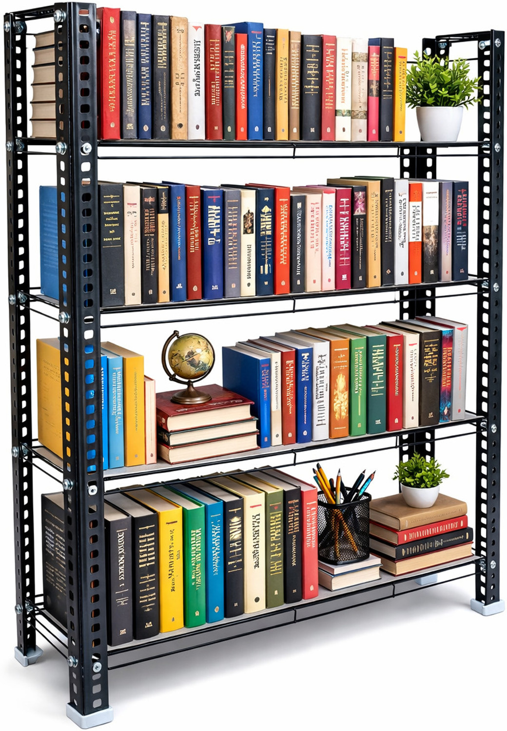 Aknoteek 4 Tier Metal Bookshelf, Black - Image 1