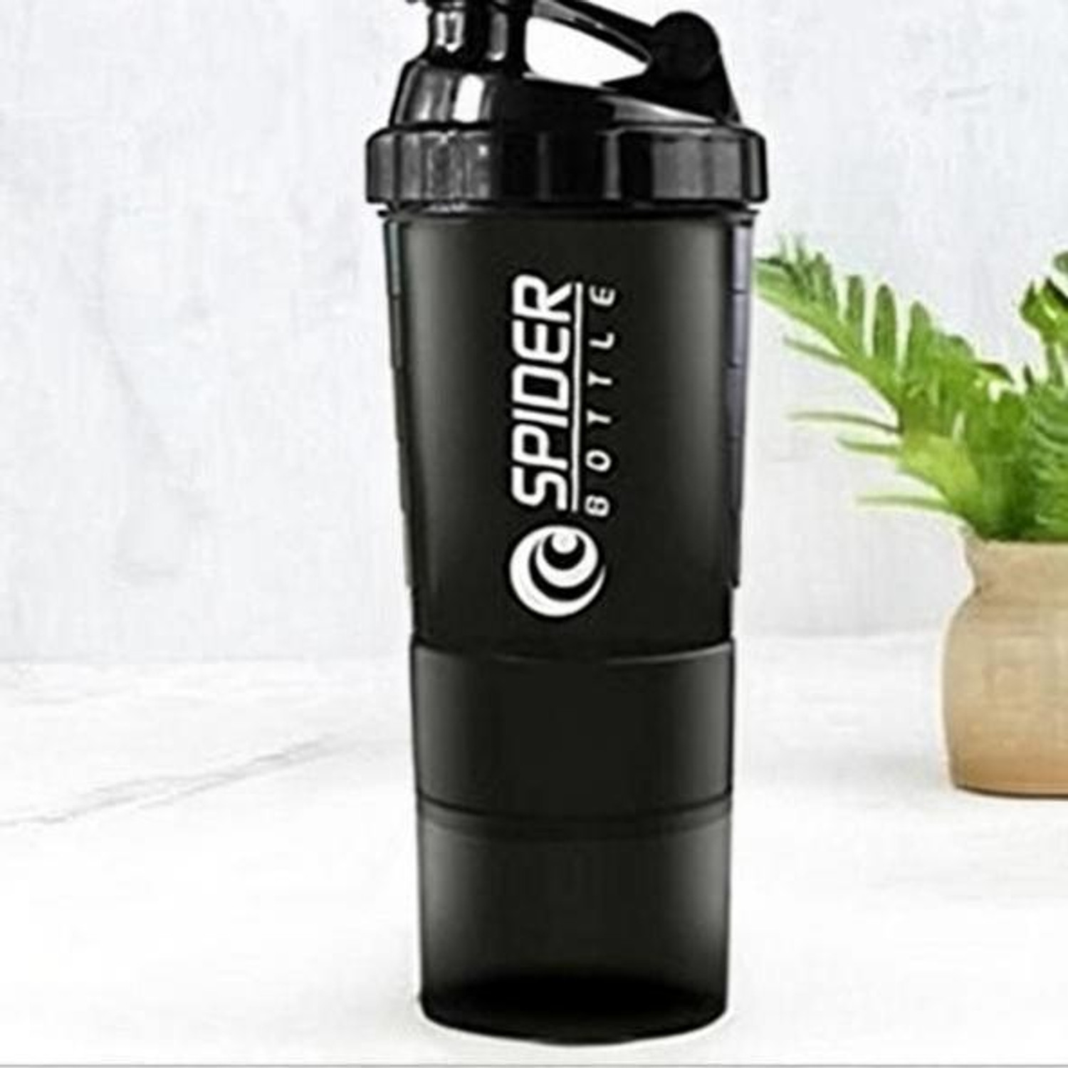 Indian Blu Smart Protein Shaker Bottle for gym with 2 Storage Extra Compartment 500 ml Shaker 500 ml Plastic Shaker (Pack of 1, Black) - Image 1