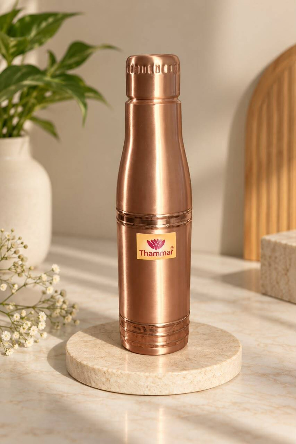 THAMMAR Plain Copper Vessel 1000 ml Copper Bottle - Image 1
