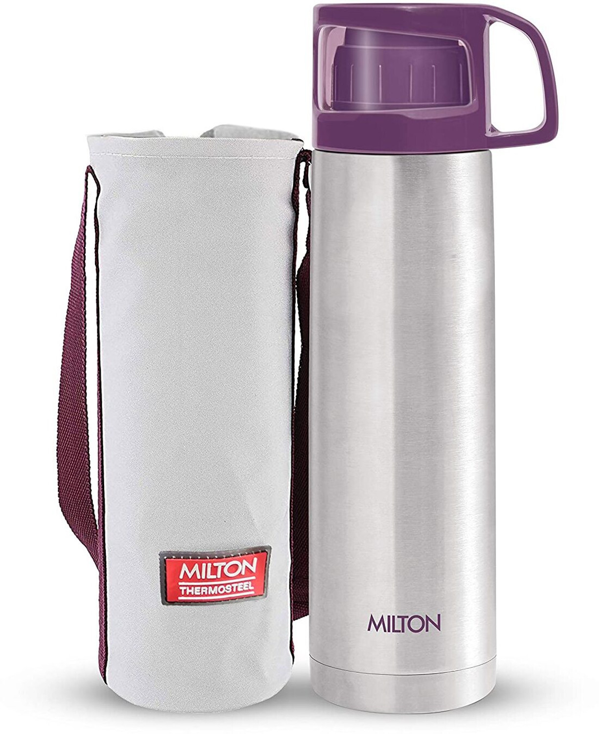 MILTON Thermosteel Glassy Drinking Cup Lid 350 ml Stainless Steel Flask (Pack of 1, Purple) - Image 1