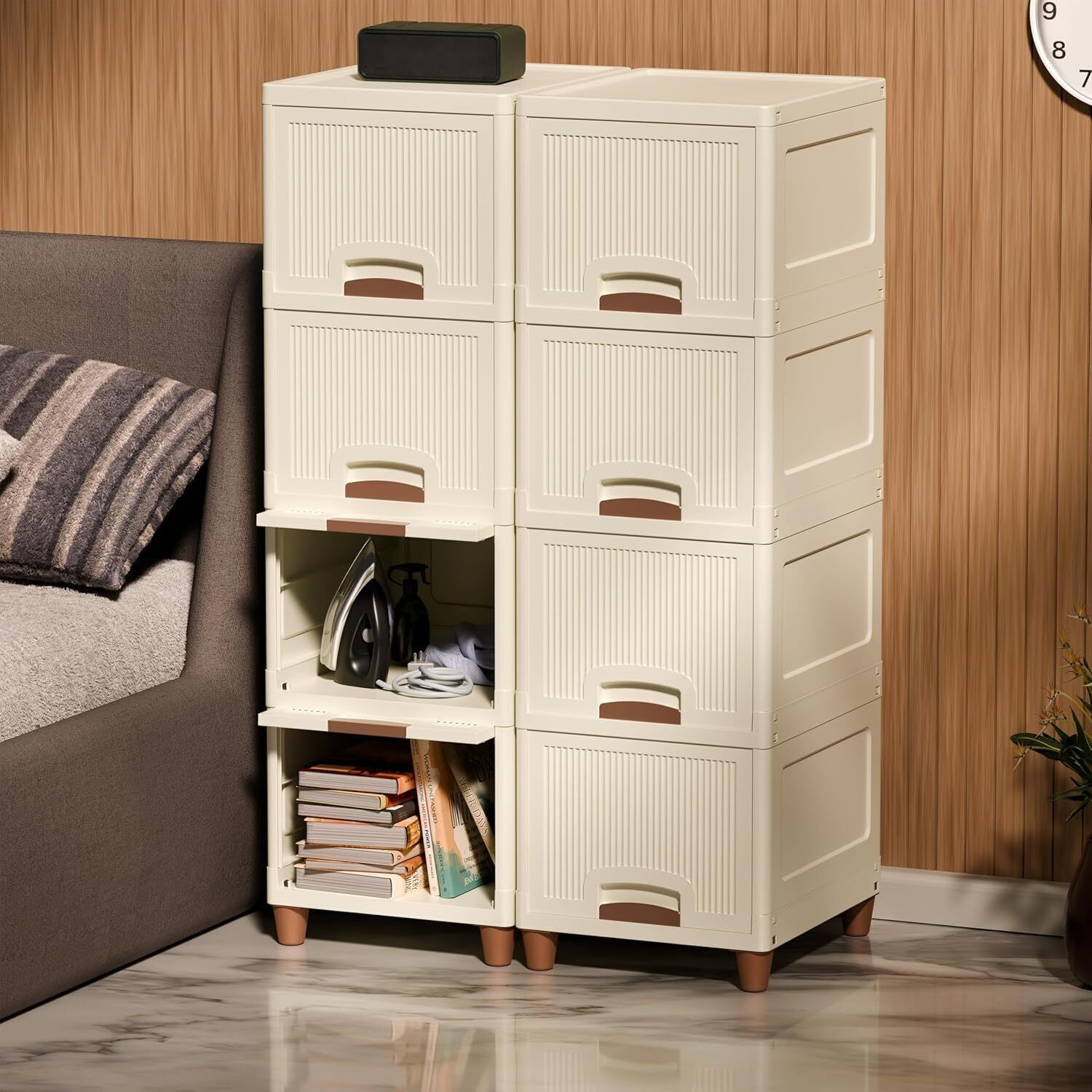 PALAK 8 Layer Foldable Cabinet Plastic Cupboard For Storage Plastic Modular Drawer Plastic Free Standing Cabinet (Finish Color - White, Door Type- Framed Sliding, DIY(Do-It-Yourself)) - Image 1