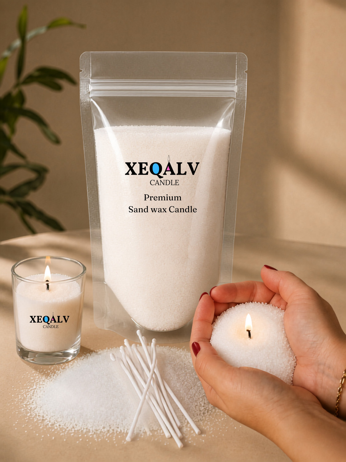 XEQALV Sand Wax with 5 Cotton Wicks, White, Pack of 100 - Image 1