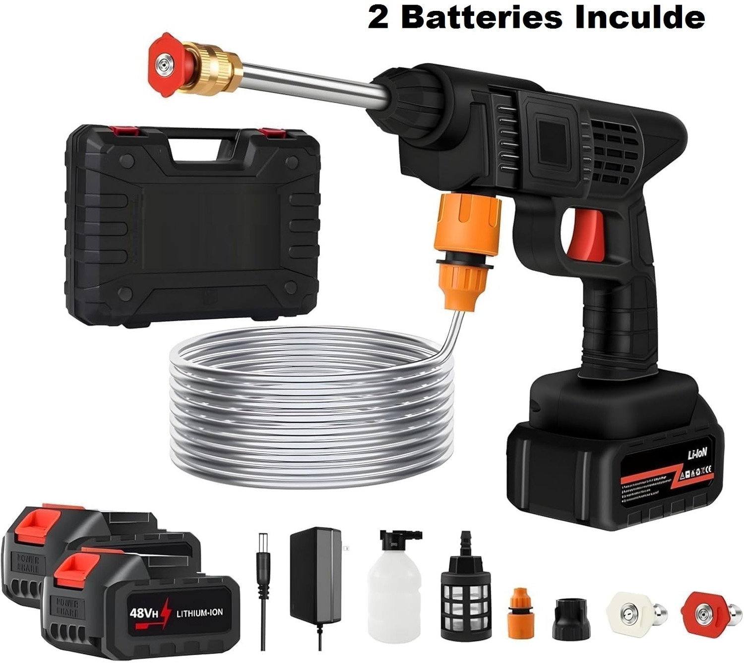 AQUABUCKET High Pressure Car Washer Pump,48V Portable Rechargeable Cordless Water Spray Gun Pressure Washer - Image 1