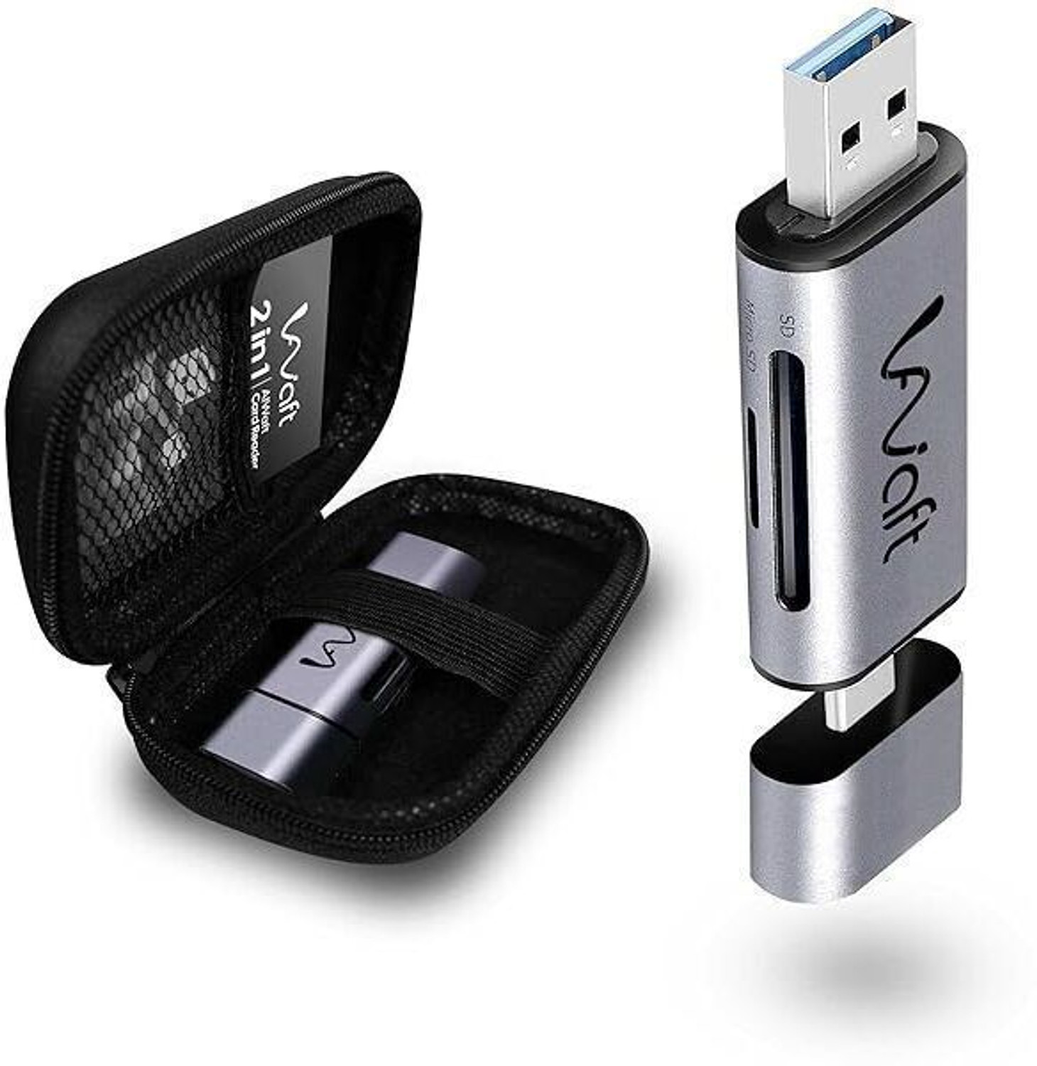 AIWaft Dual Connectivity Card Reader Type C USB 3.0 2-in-1 SD/Micro SD Slots Card Reader (Grey) - Image 1