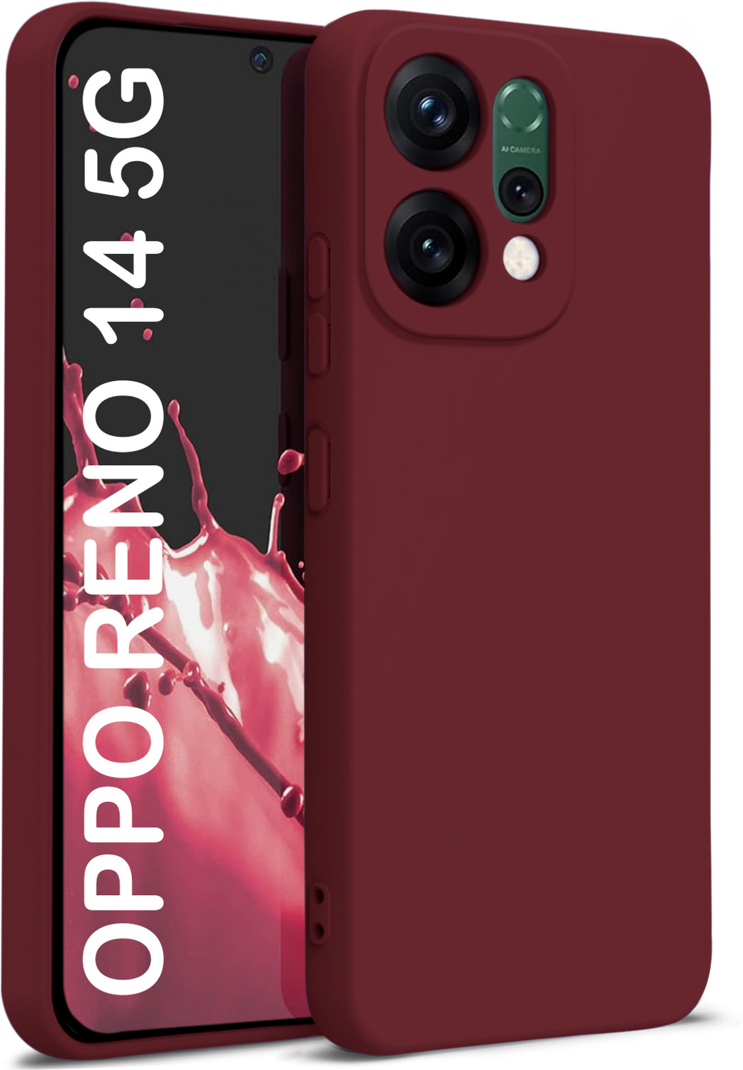 Vshop Back Cover for Oppo Reno 14 5G (Maroon, Flexible, Silicon) - Image 1