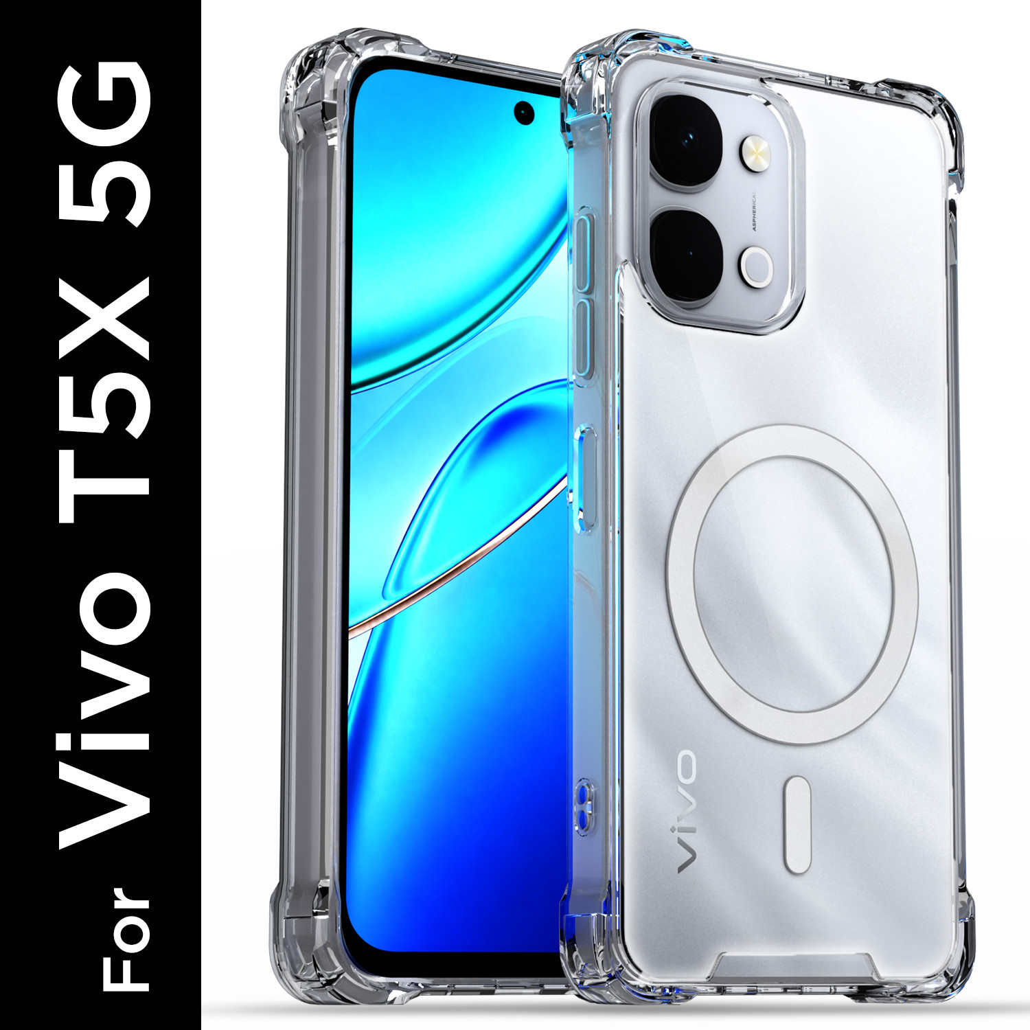 Pikkme Back Cover for Vivo T5x 5G (Transparent, Grip Case, Thermoplastic Polyurethane, Pack of: 1) - Image 1