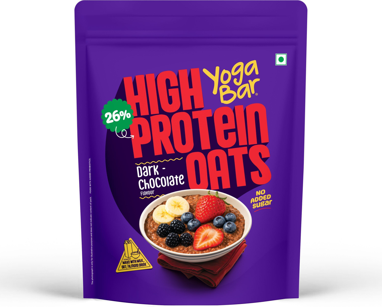 Yogabar High Protein Oats Dark Chocolate 26g Protein No Trans Fat No Cholestrol Pouch (1 kg) - Image 1