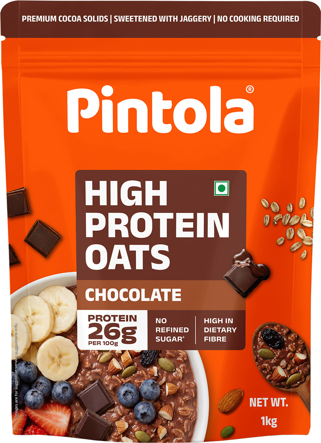 Pintola 26g High Protein Oats, Dark Chocolate,No Refined Sugar Pouch (1 kg) - Image 1