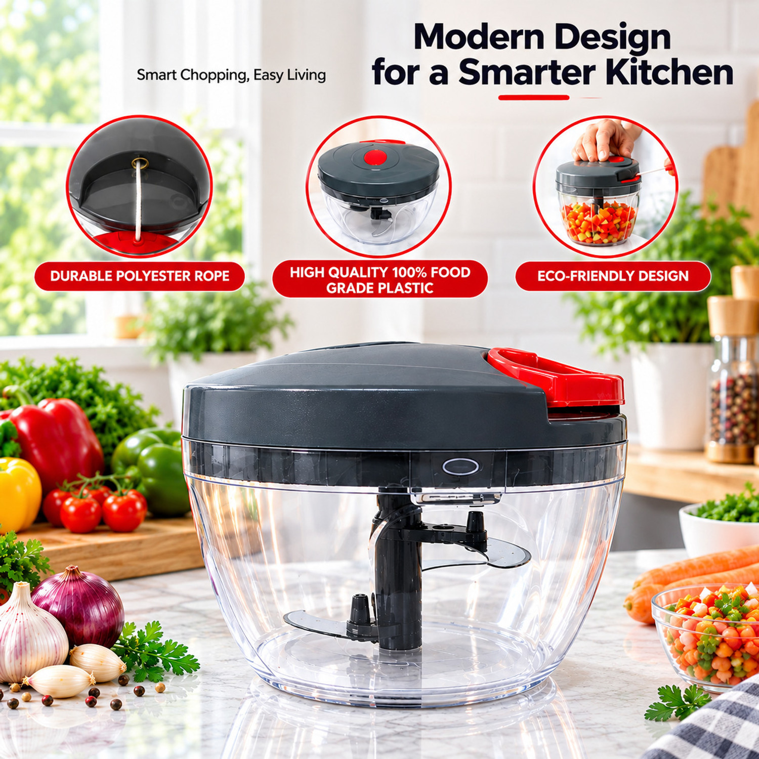 NIAURA Manual Chopper Black 60 Vegetable & Fruit Chopper - Image 1