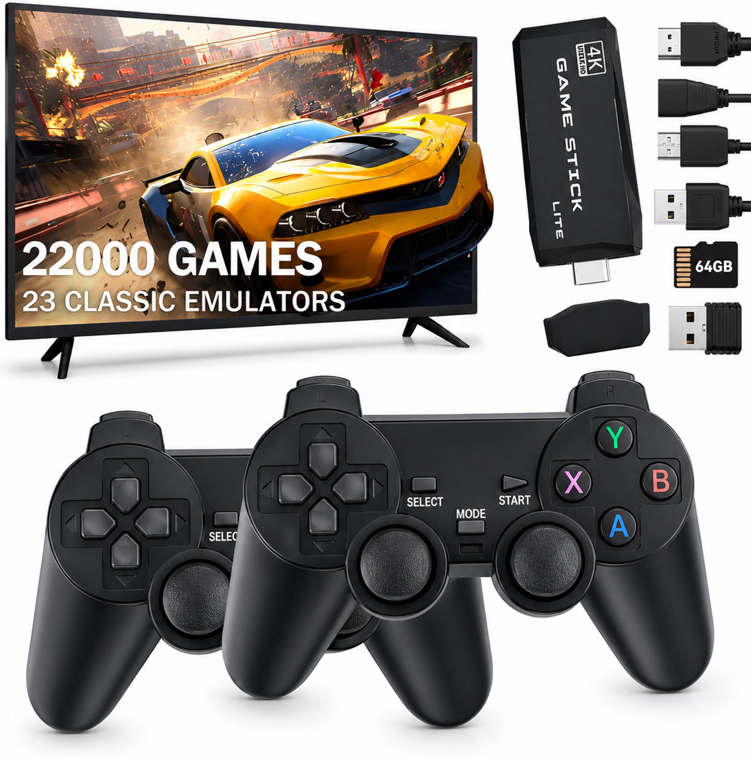 M8 Pro 4K Ultra HD Retro HDMI Game H8 Stick 64GB Dual Wireless Controller with Game and Expansion Pack (Code in the Box - for PC) - Image 1