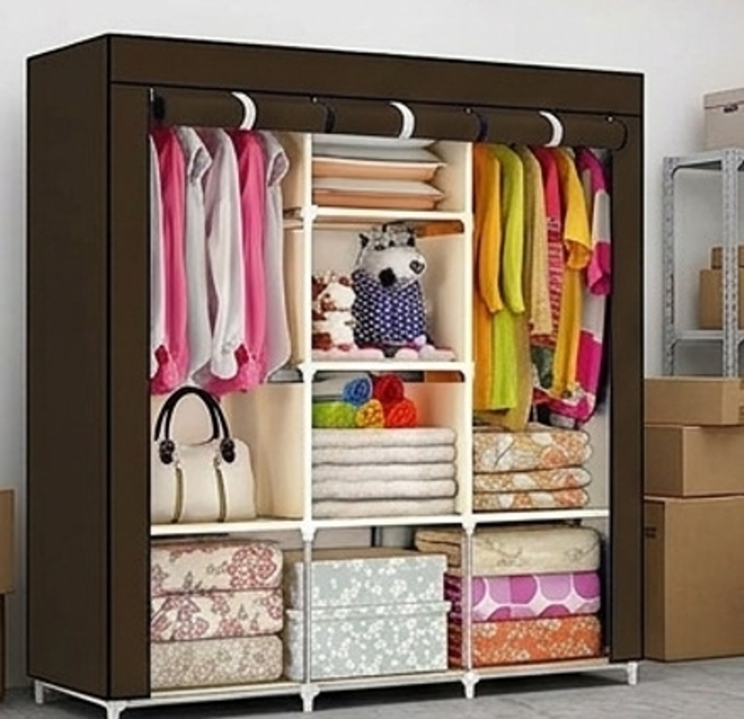 SHOEVAULT SOLID BROWN WARDROBE Carbon Steel Collapsible Wardrobe (Finish Color - BROWN, DIY(Do-It-Yourself)) - Image 1