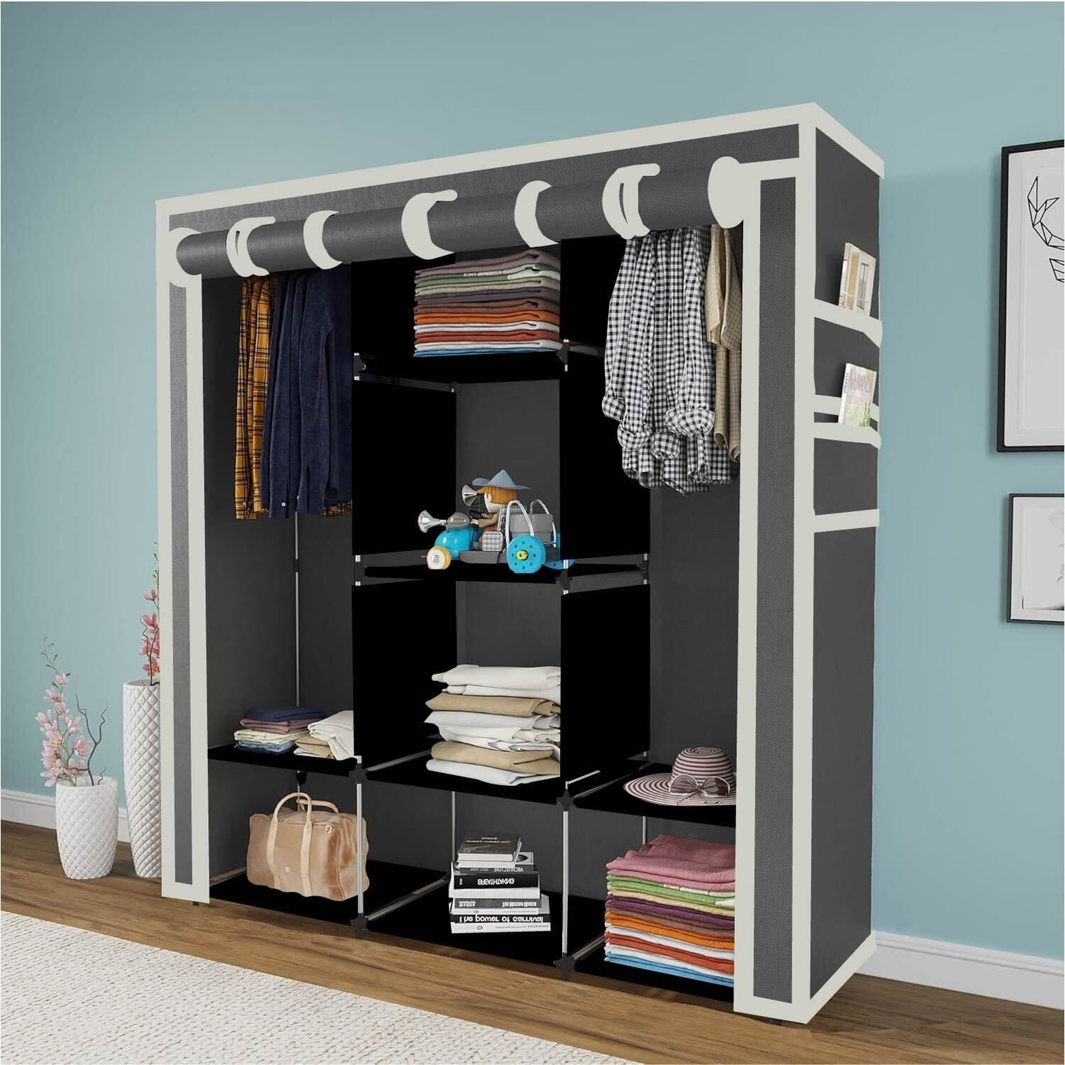 Continental 6+2 Shelves Portable 88130 PP Collapsible Wardrobe (Finish Color - Grey, DIY(Do-It-Yourself)) - Image 1