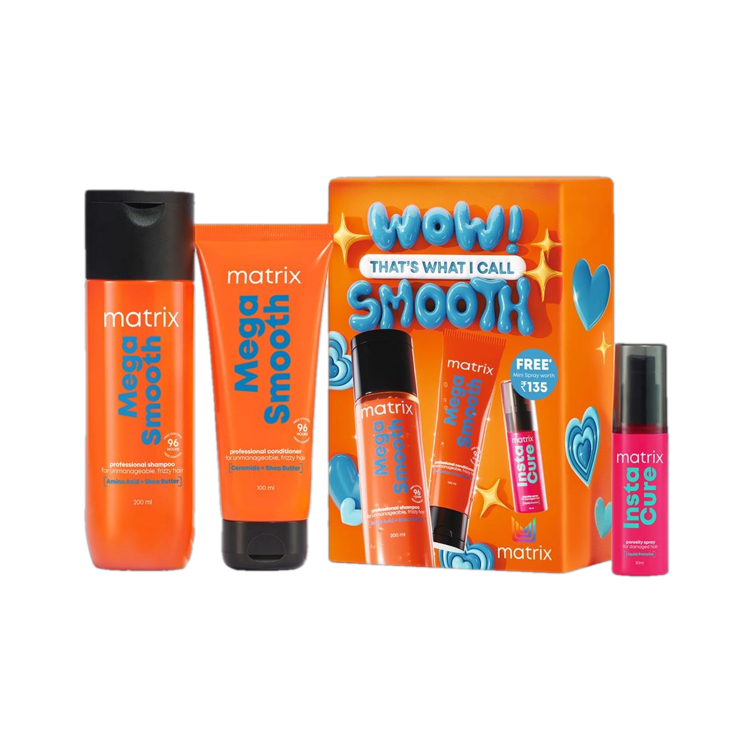 MATRIX Mega Smooth Combo for Frizzy Hair,Shampoo+Conditioner+mini Porosity Spray (3 Items in the set) - Image 1