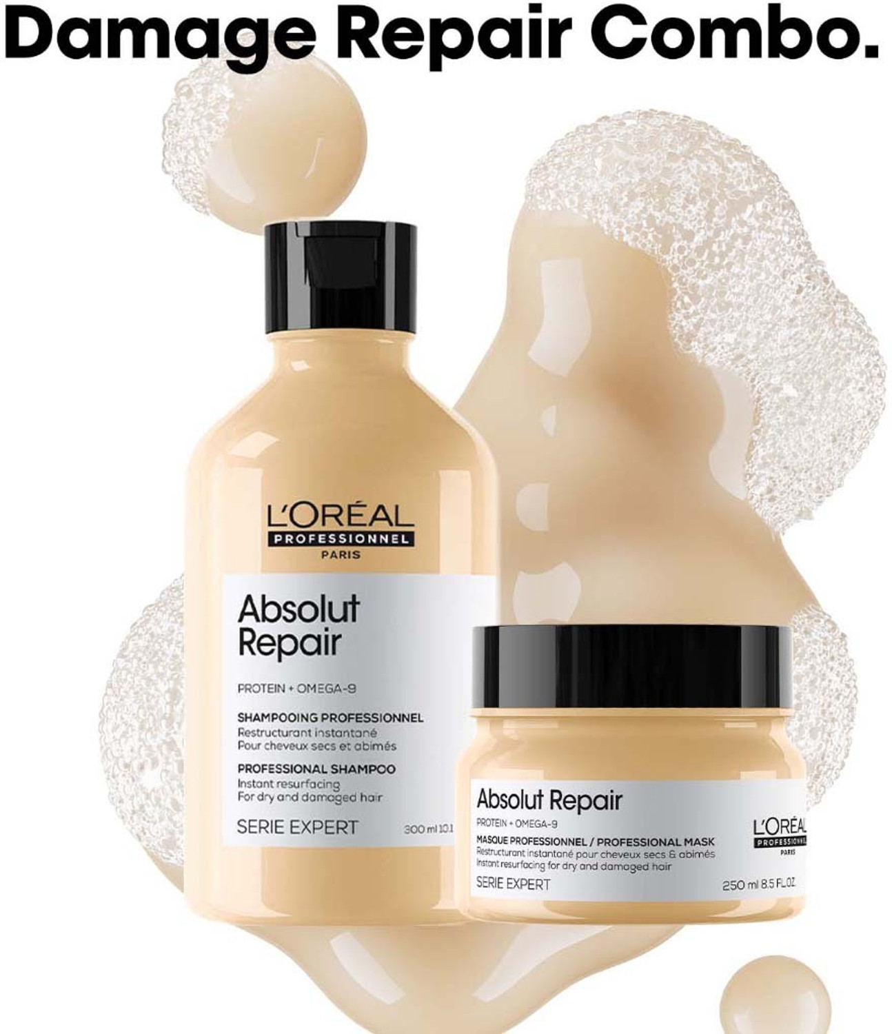 L'OrÃ©al Professionnel Absolut Repair Shampoo 300ml + Masque 250gms | For Dry & Damaged Hair (2 Items in the set) - Image 1
