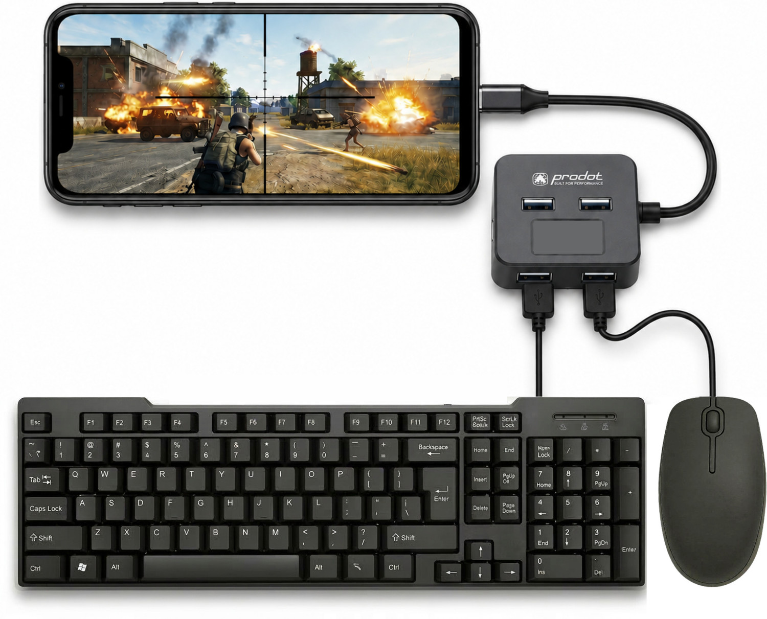 Henture Keyboard Mouse Combo with OTG USB Hub - Image 1
