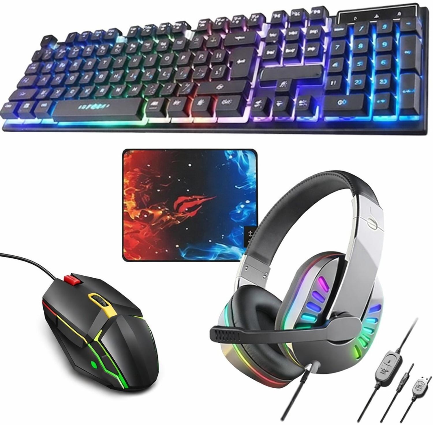 ENTWINO 4-1 Gaming Keyboard & Mouse Combo With Gaming Headphone + Mousepad Combo Set (Black) - Image 1