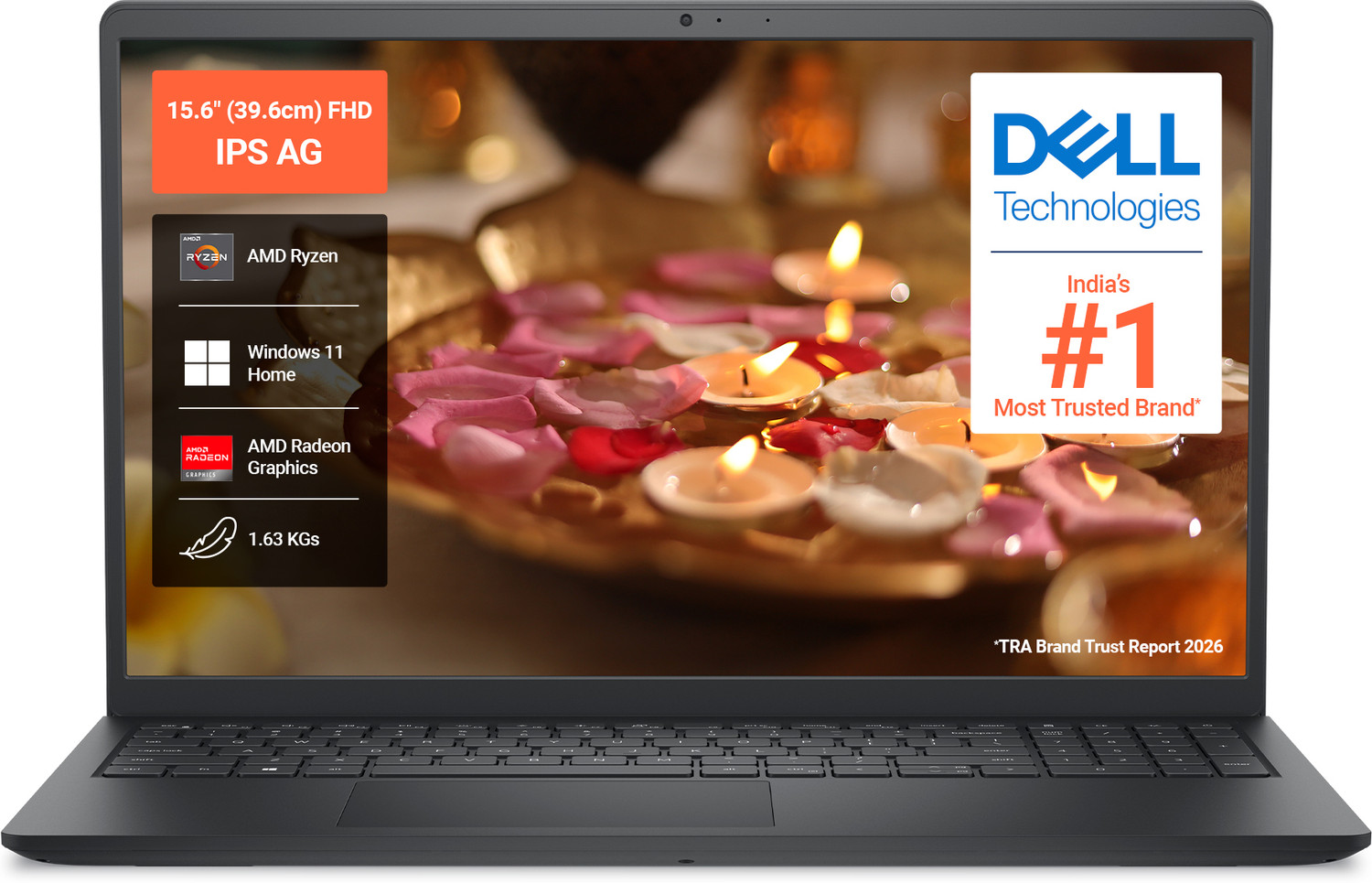 DELL 15 Ryzen 5 7520U 8GB 512GB SSD 15.6 inch Black Laptop - Image 1